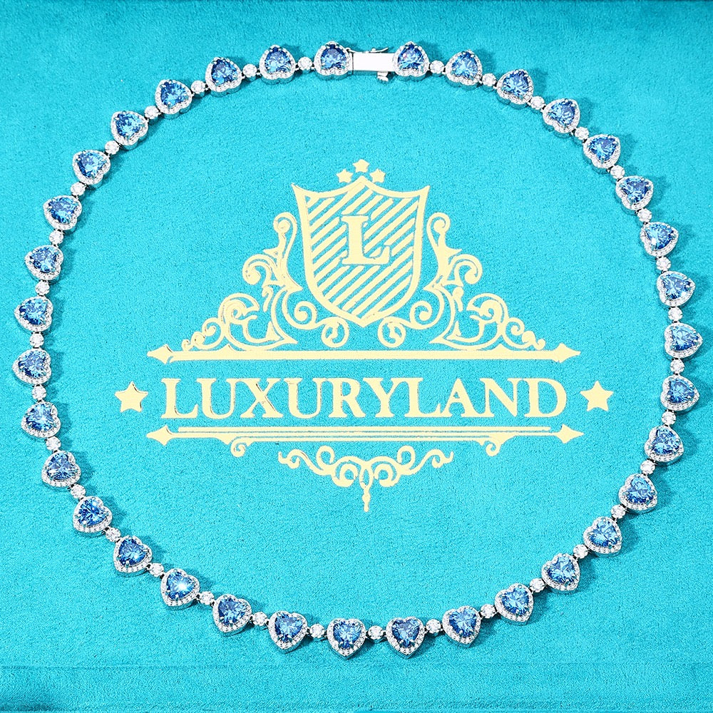 Cadena royal blue hearts full iced (COLECCIÓN 2025)