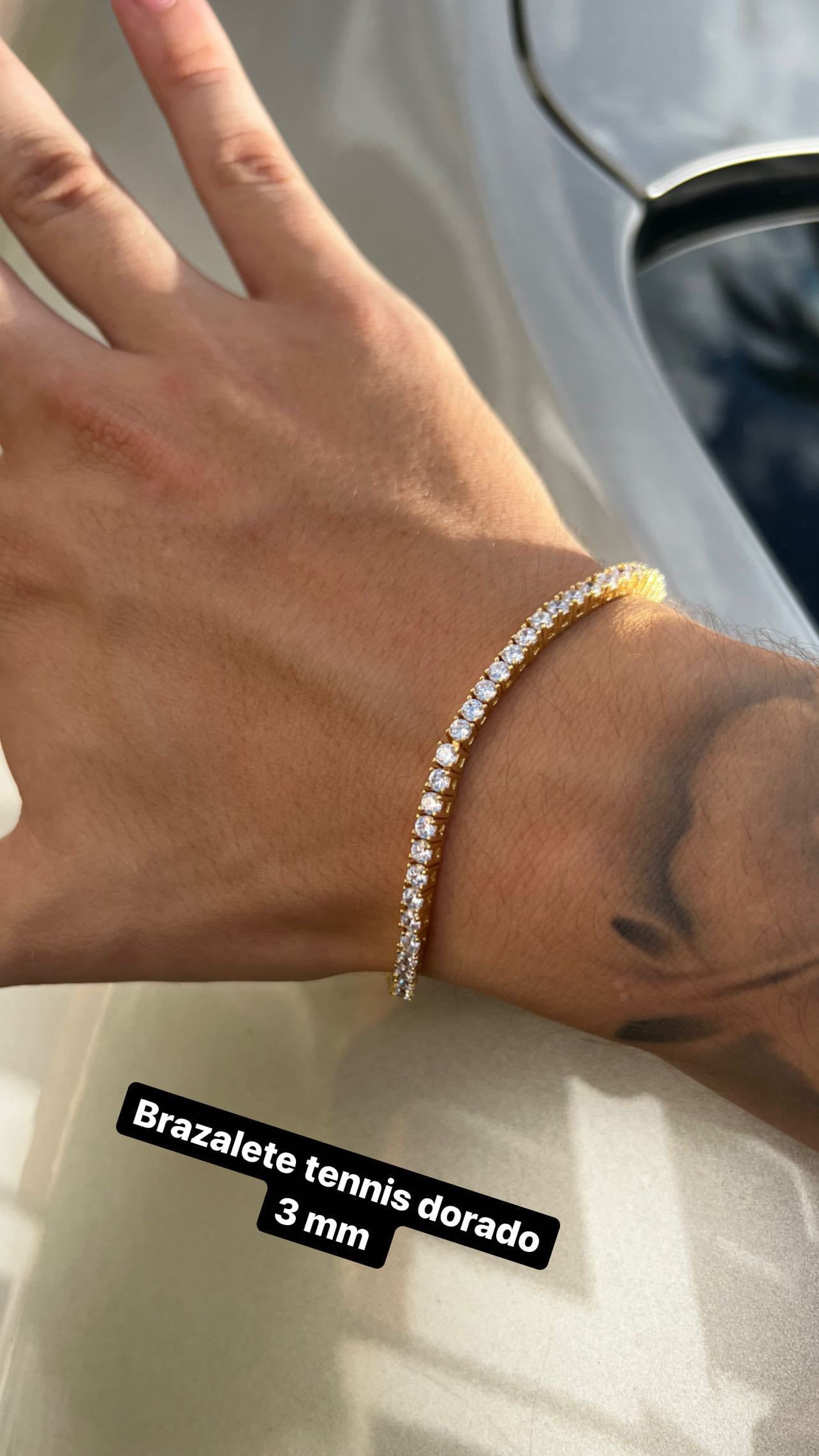 Cadena de mano estilo tennis 3 mm, oro laminado 18k ( 22 micras)