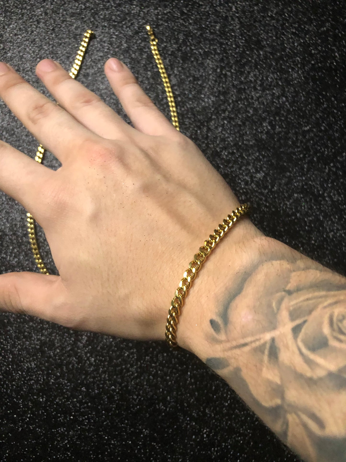 Conjunto cadena y brazalete miami 3 mm, laminado oro 18k