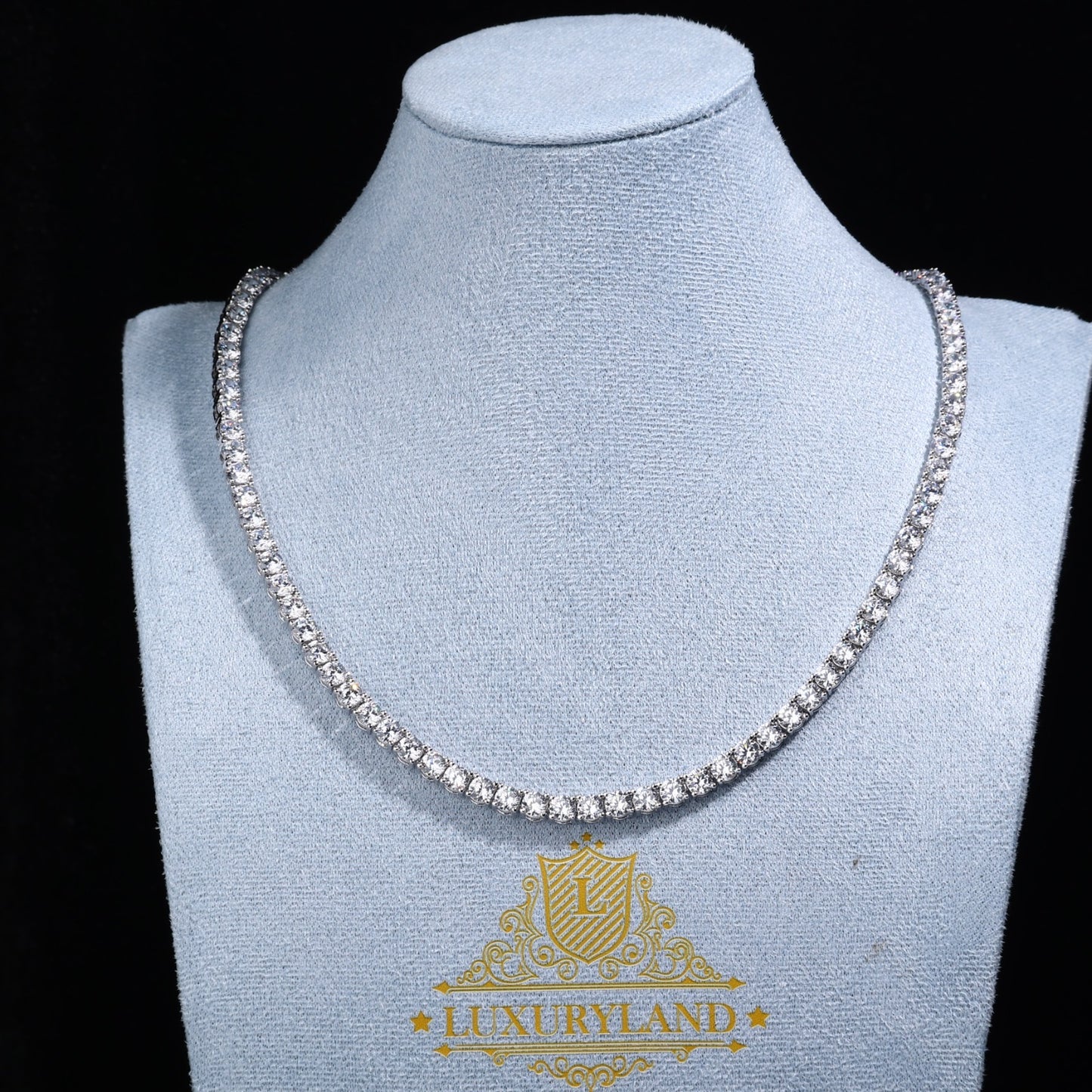 Cadena tennis whitegold 3 mm broche de caja gold plated 18k