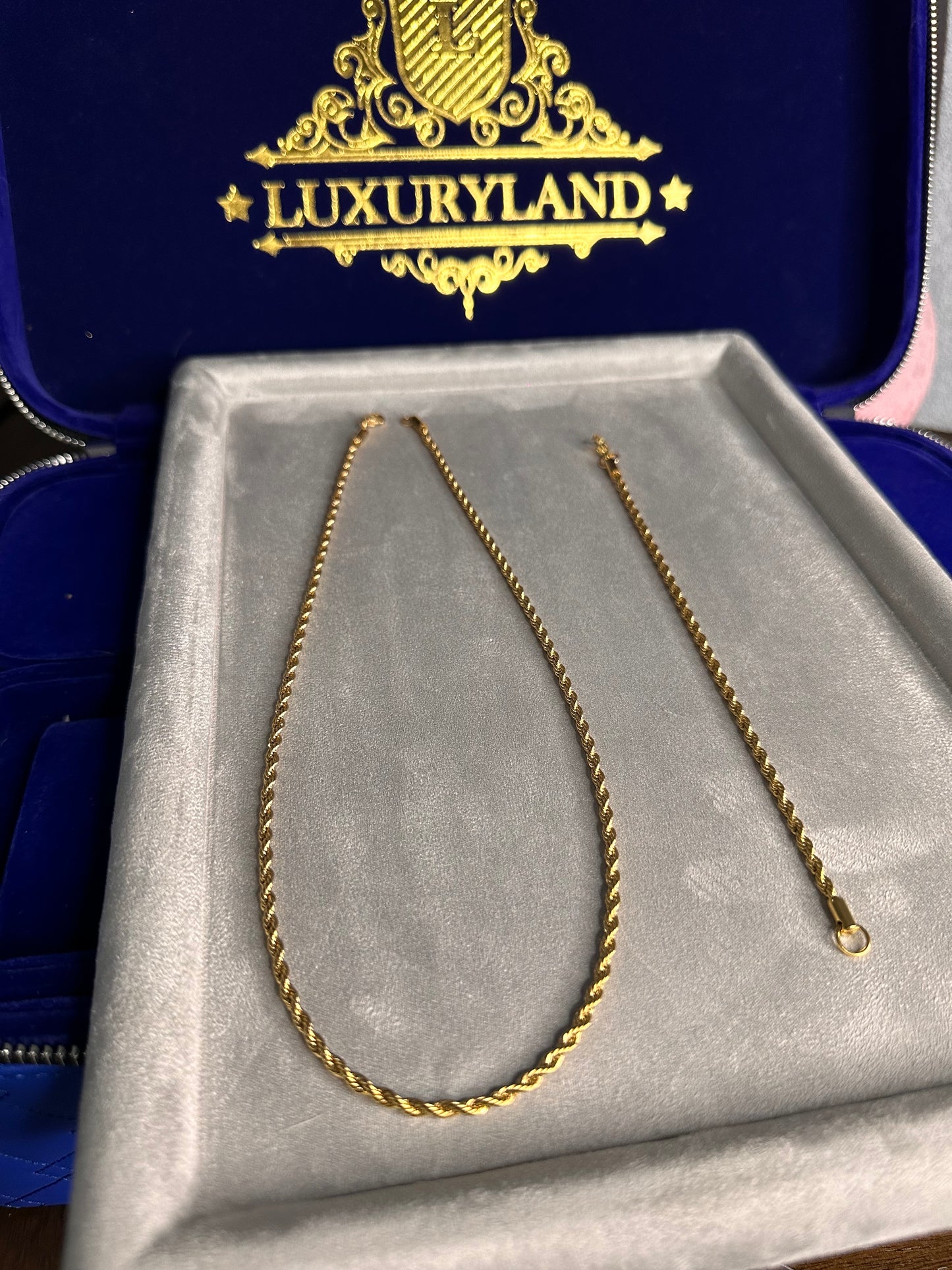 Conjunto cadena y brazalete torzal 3 mm, laminado oro 18k