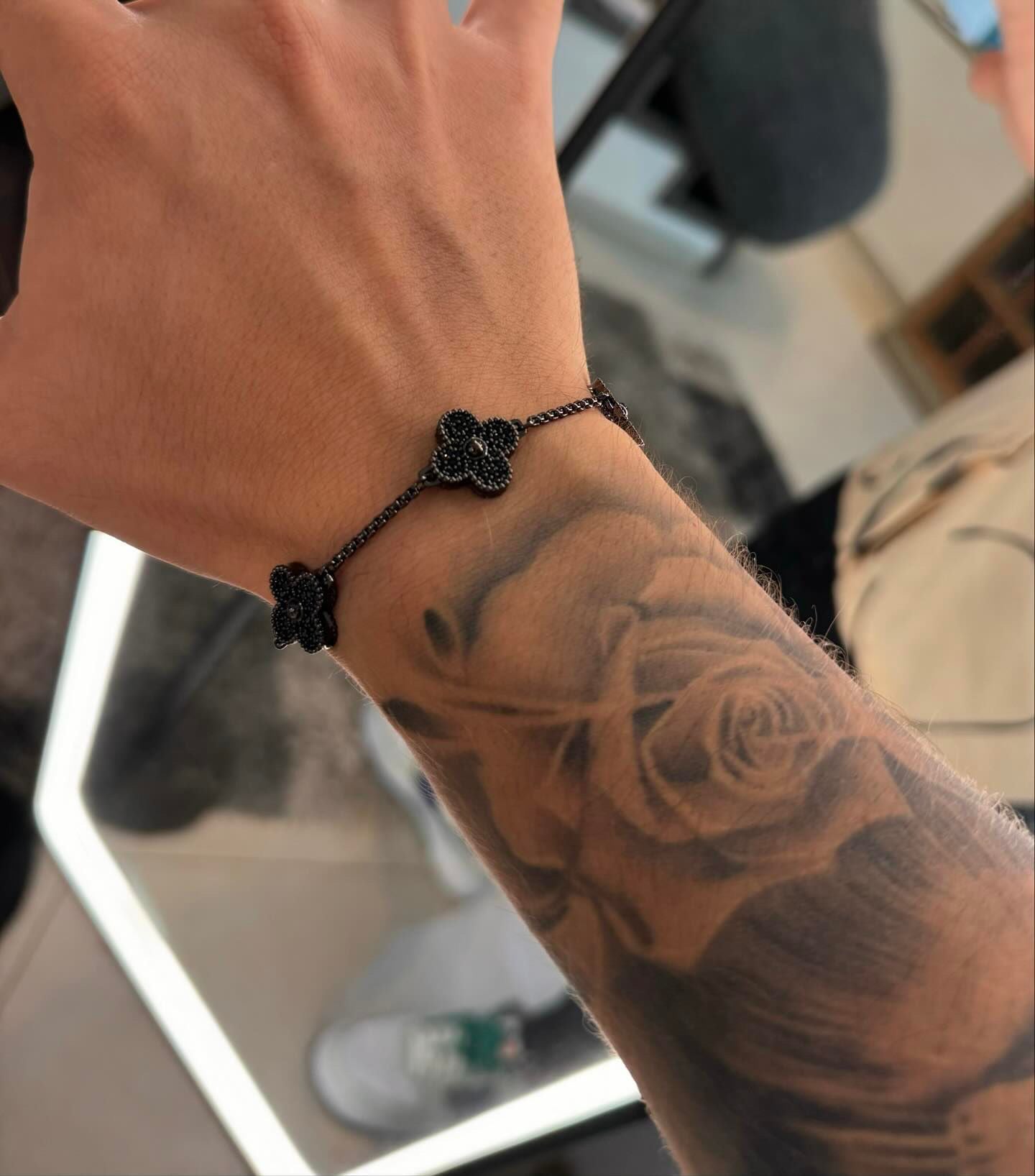 Conjunto (cadena y brazalete) VC. Clover black full iced