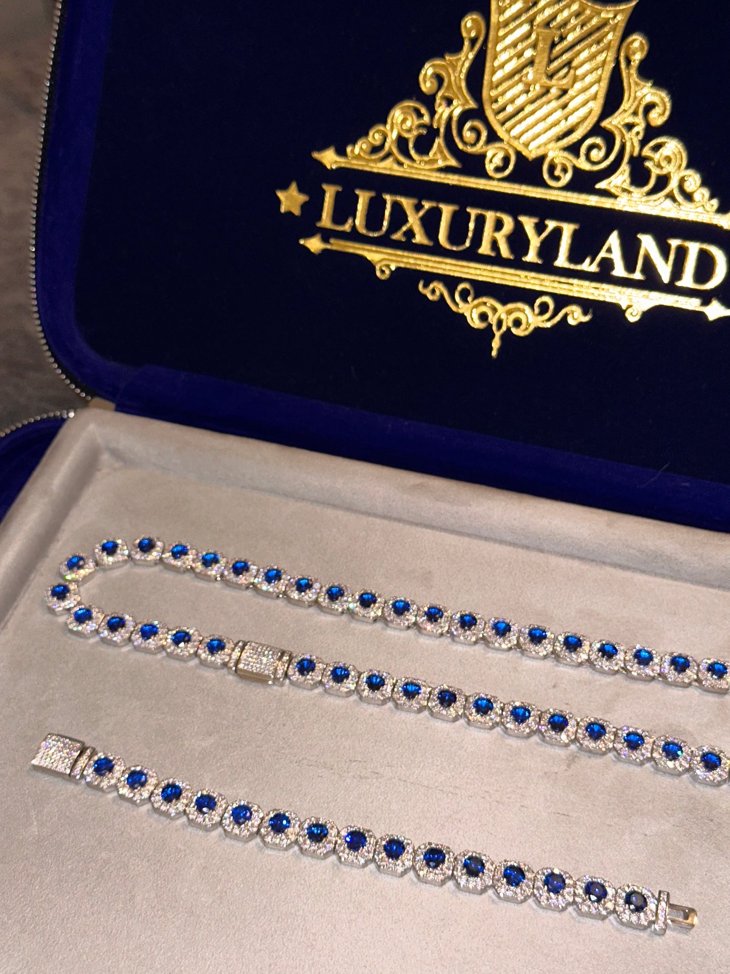 Conjunto cluster blue 10 mm whitegold 18k