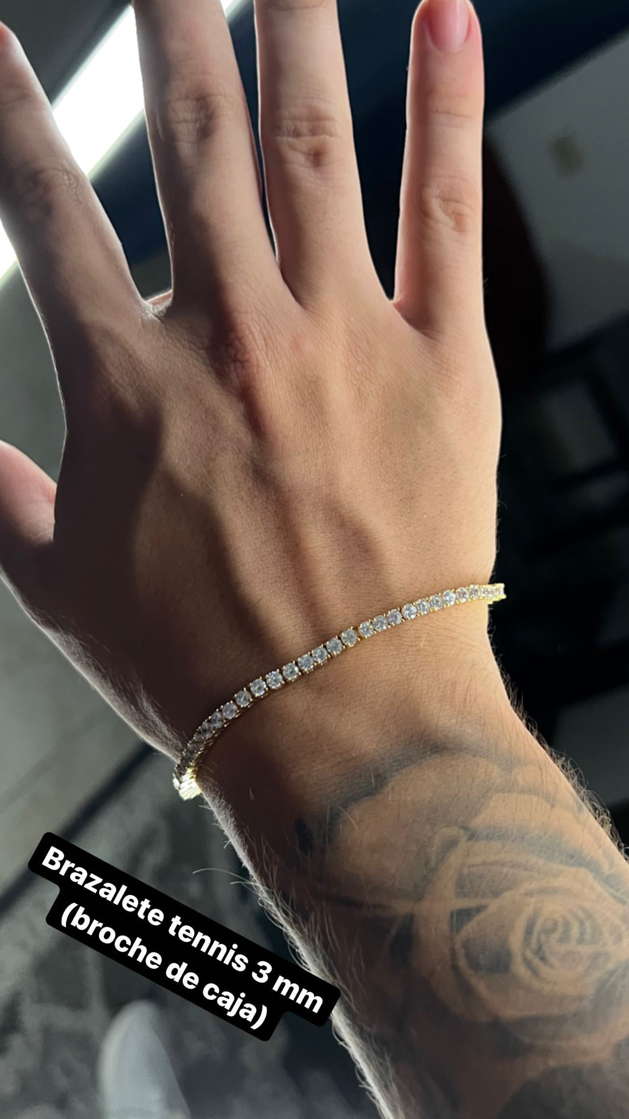 Cadena de mano estilo tennis 3 mm, oro laminado 18k ( 22 micras)