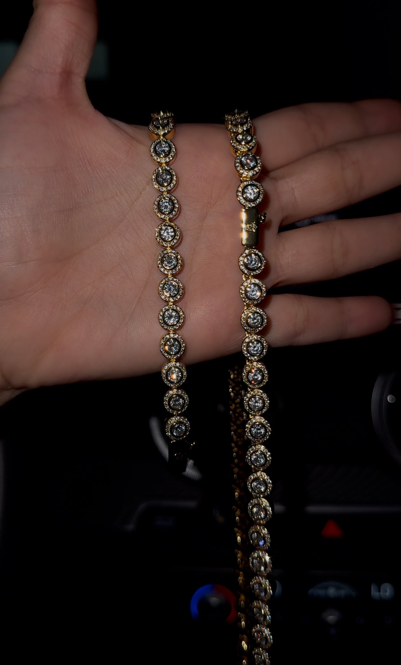 Cadena y brazalete circle tennis chain golden plated circonita cubica (CZ)