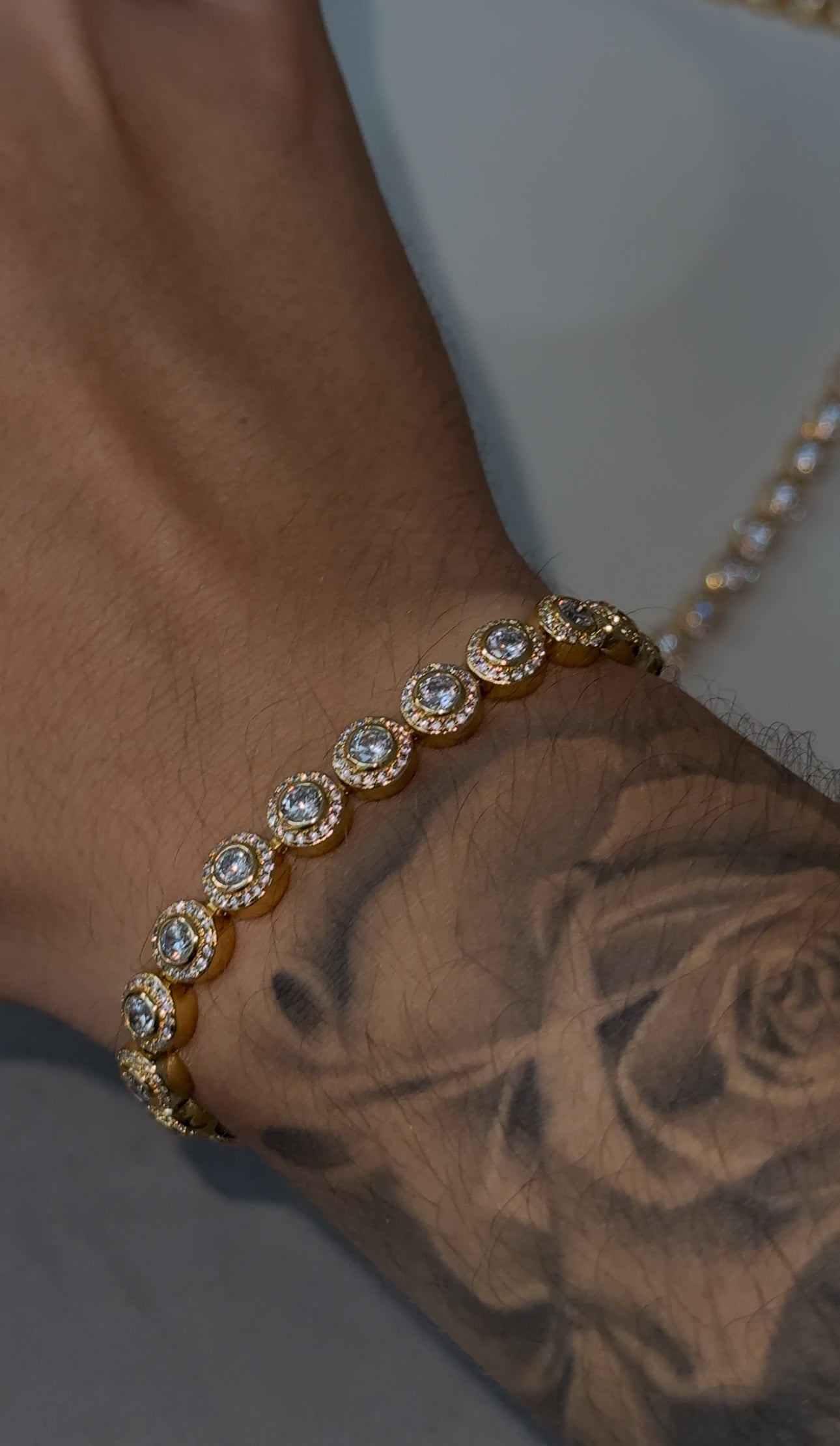 Cadena y brazalete circle tennis chain golden plated circonita cubica (CZ)