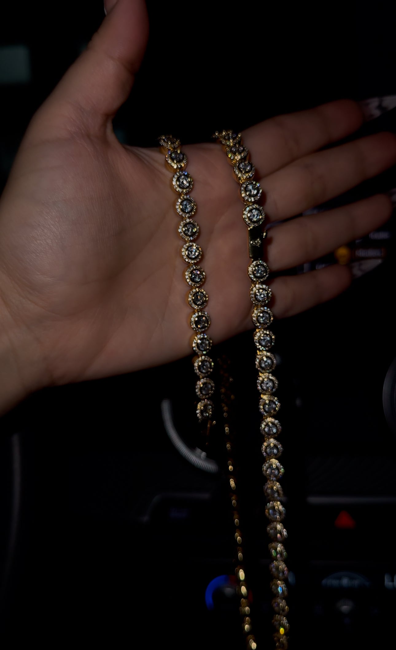 Cadena y brazalete circle tennis chain golden plated circonita cubica (CZ)