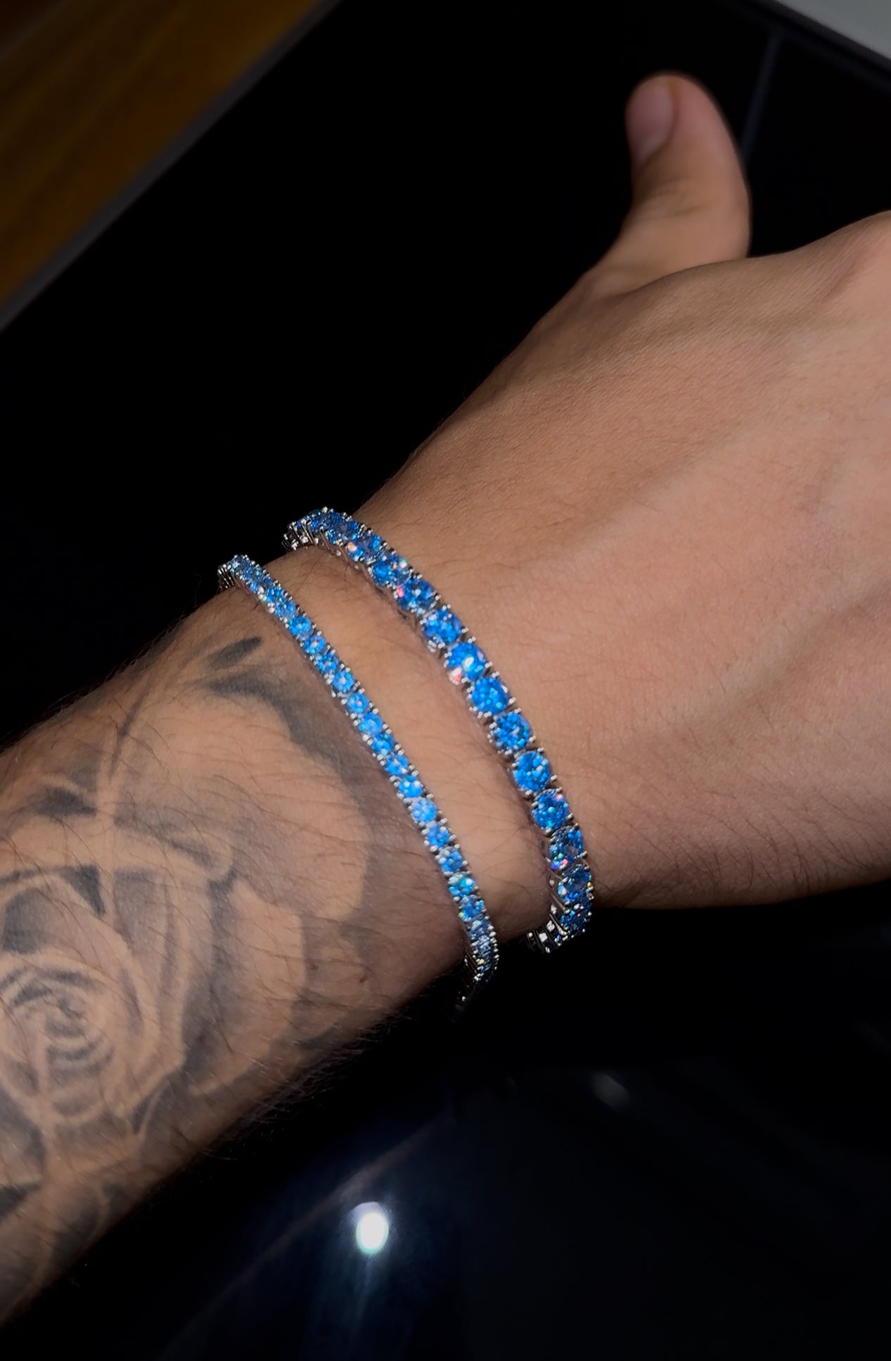 Combo dúo en promo brazaletes tennis 5mm y 3mm gold plated 18k (blue color)