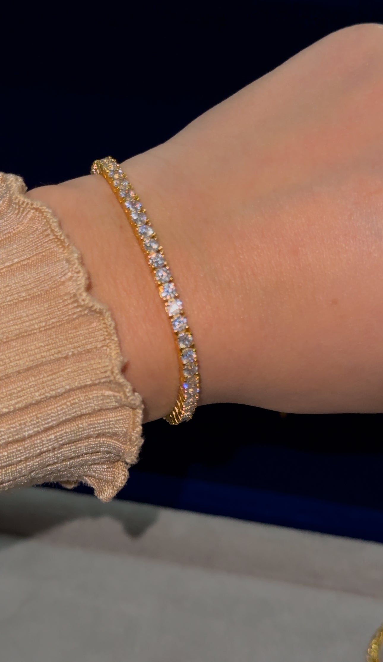 Cadena y brazalete tennis 3mm chain golden plated circonita cubica (CZ)