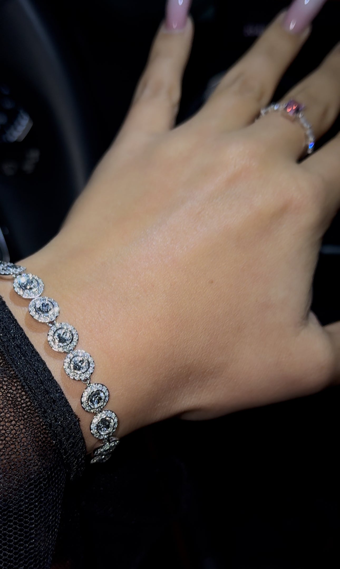 Combo de brazalete circonita cubica (CZ) circle tennis + anillo lila square rope