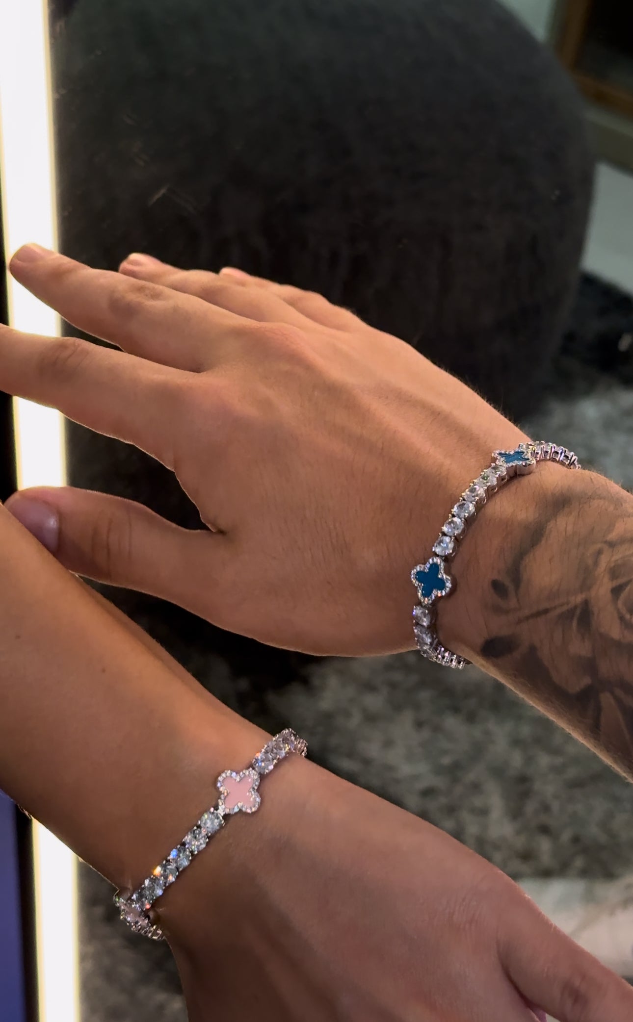 Combo de brazaletes tennis 5mm link VC. pink and blue