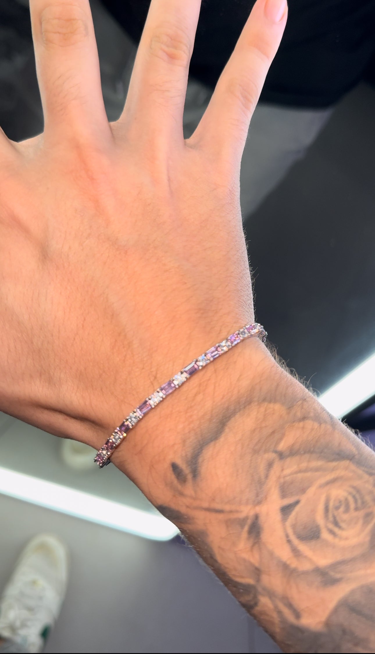 Rose and white 2 mm tennis bracelet box clasp