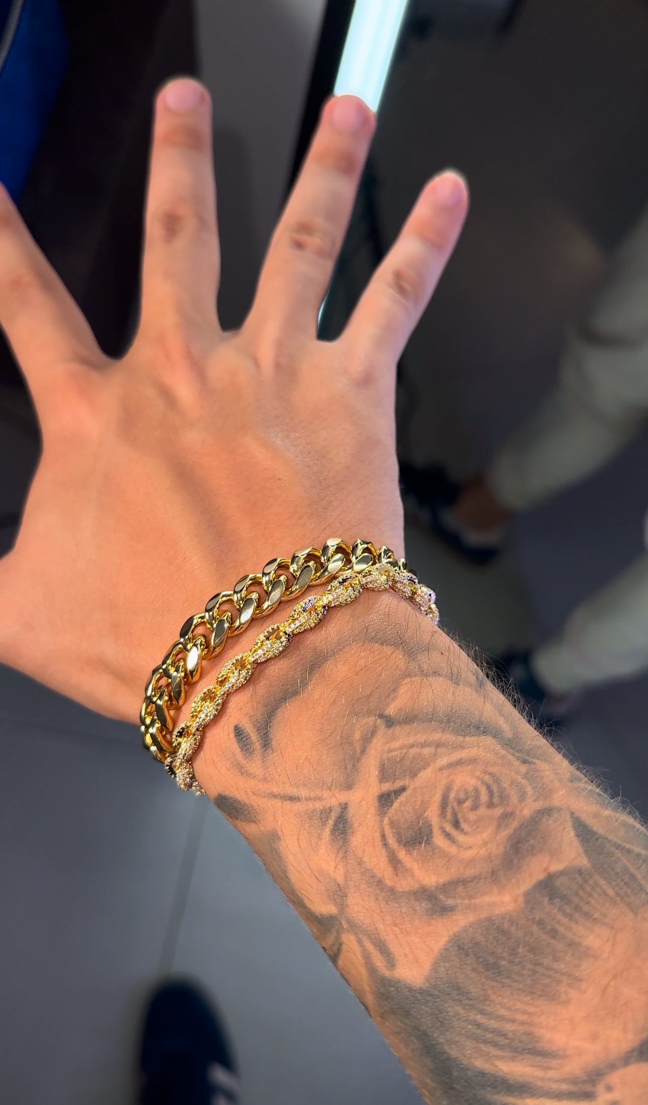 Combo en promoción: Brazalete cuban spring class + brazalete torzal rope 6mm full iced