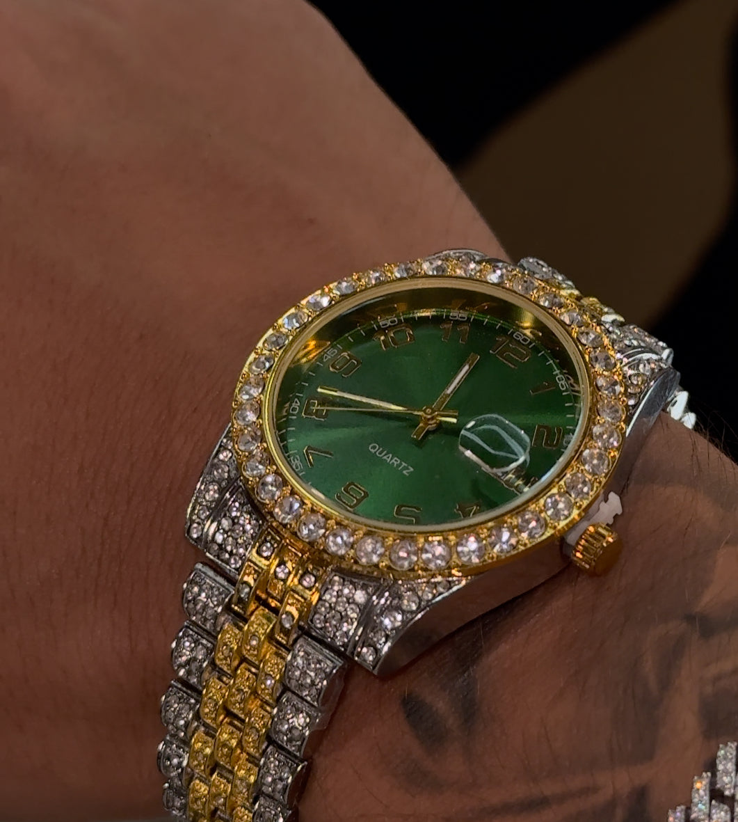 Reloj rlx type laminado en oro blanco fondo full iced (22 micras) waterproof