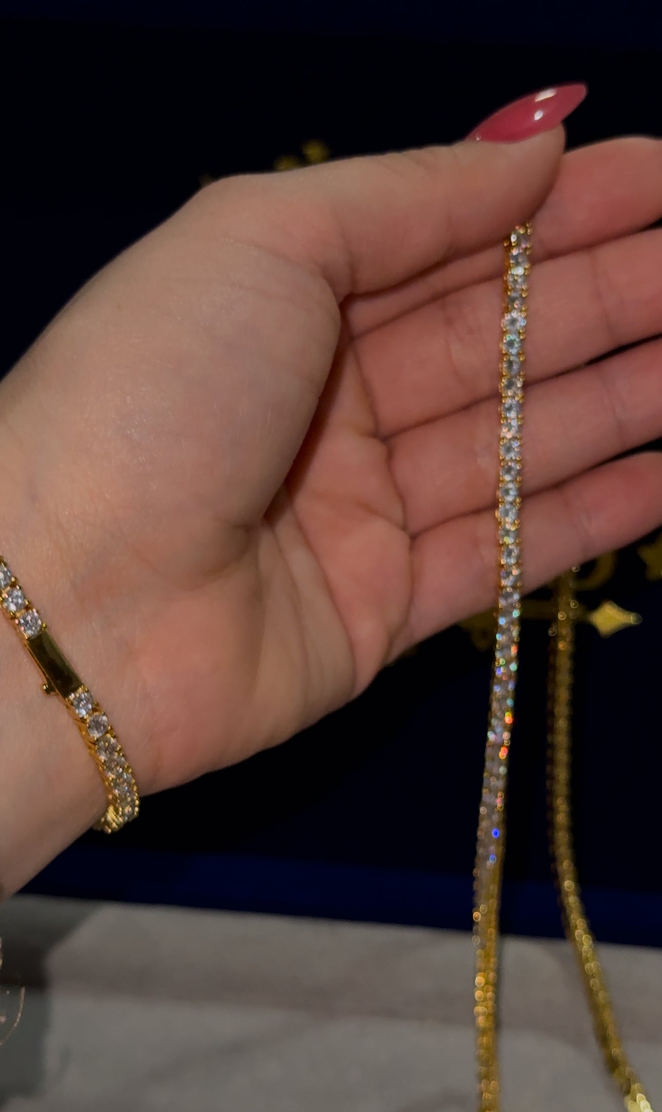 Cadena y brazalete tennis 3mm chain golden plated circonita cubica (CZ)