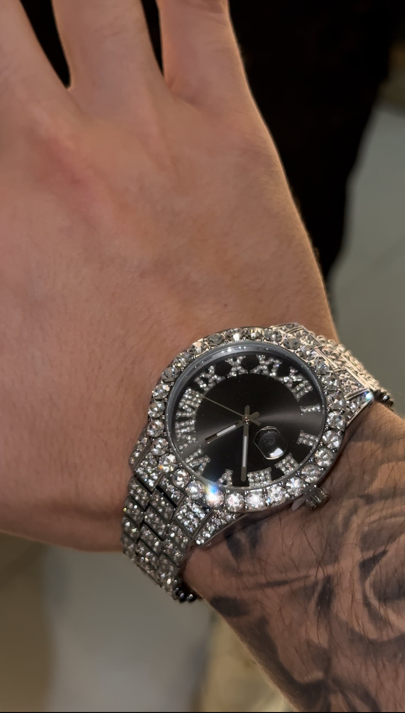 Reloj white gold and black full ice con incrustaciones de circonita cubica (CZ)