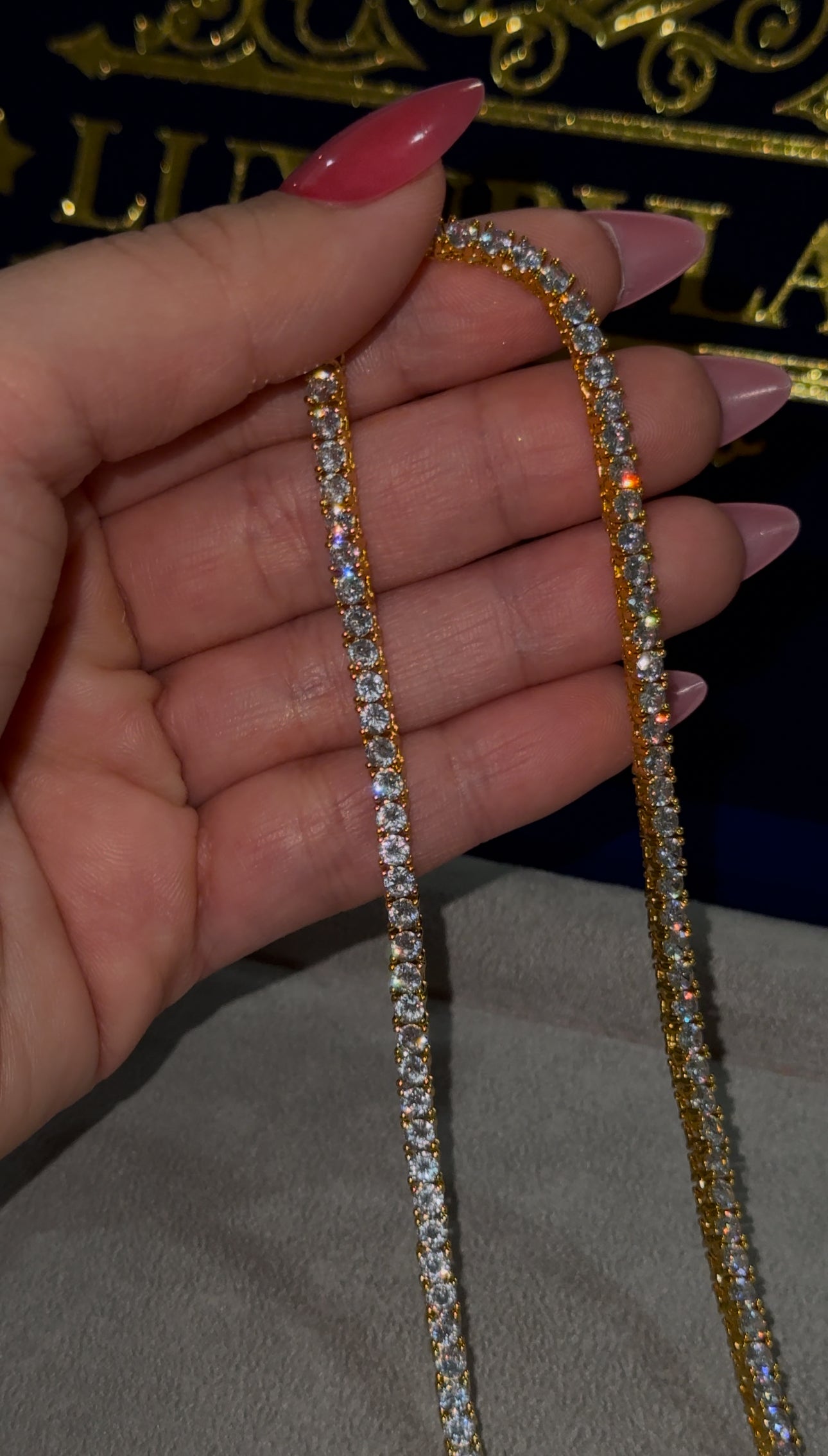 Cadena y brazalete tennis 3mm chain golden plated circonita cubica (CZ)