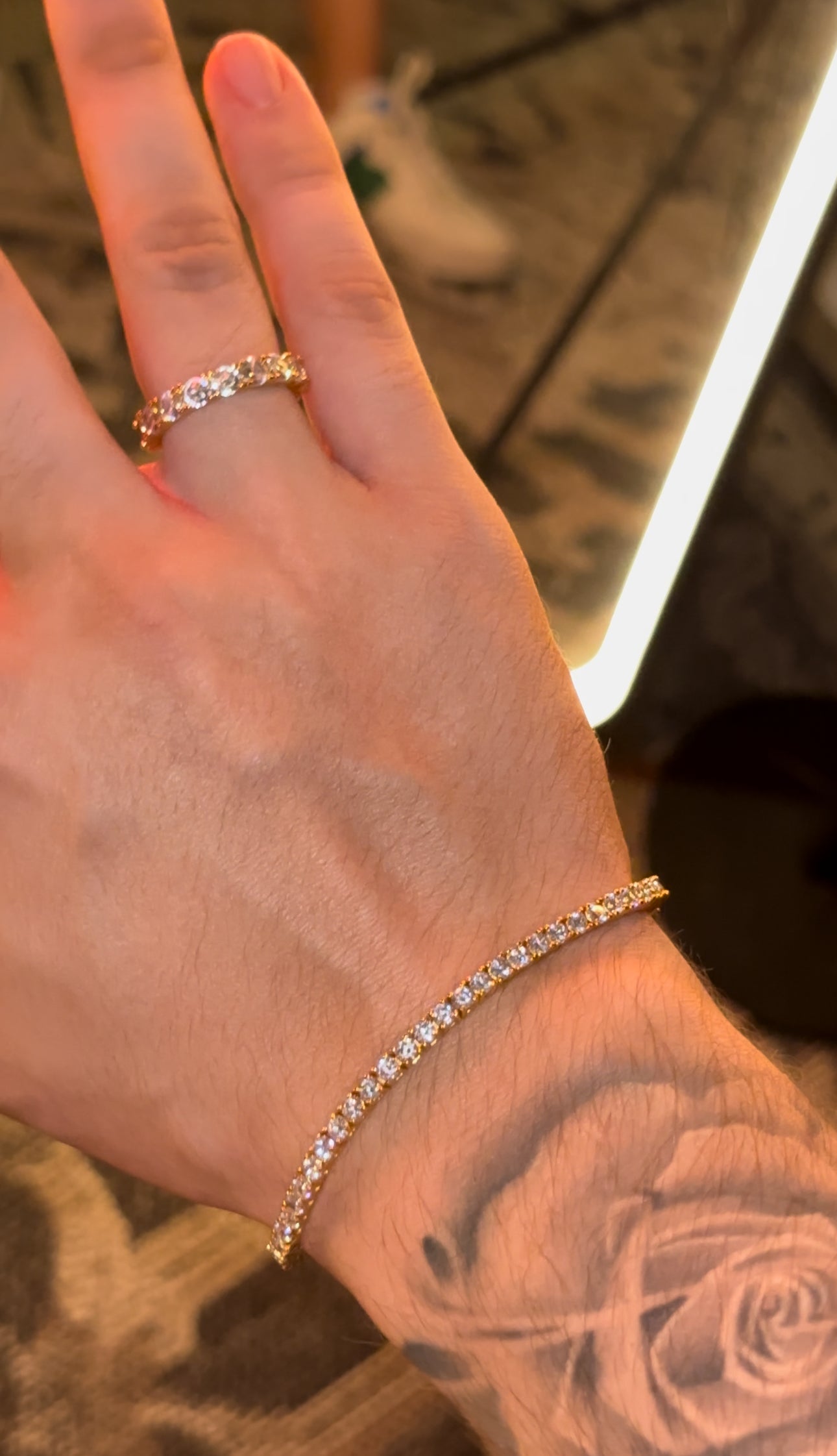 Combo brazalete y anillo tennis 3mm