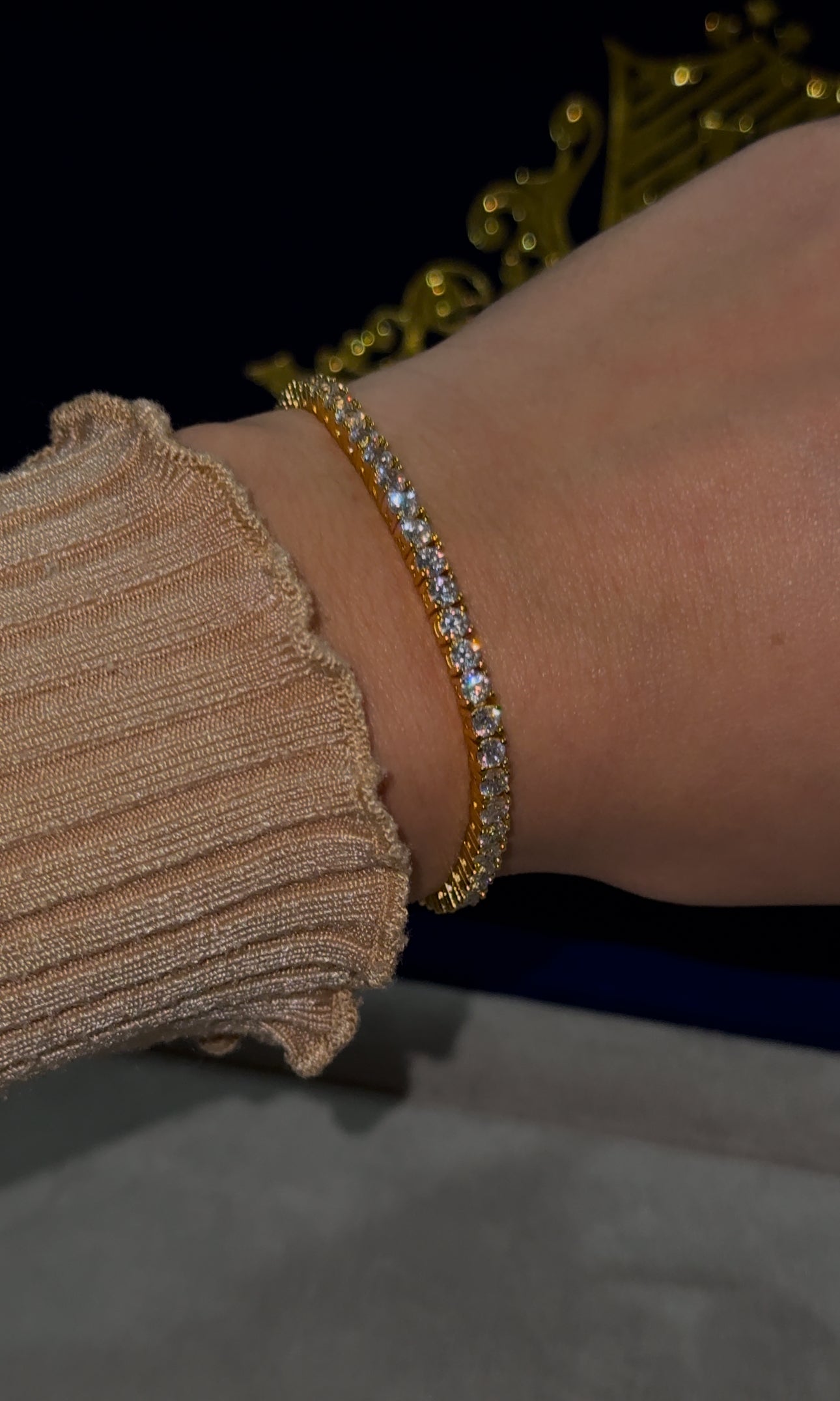 Cadena y brazalete tennis 3mm chain golden plated circonita cubica (CZ)