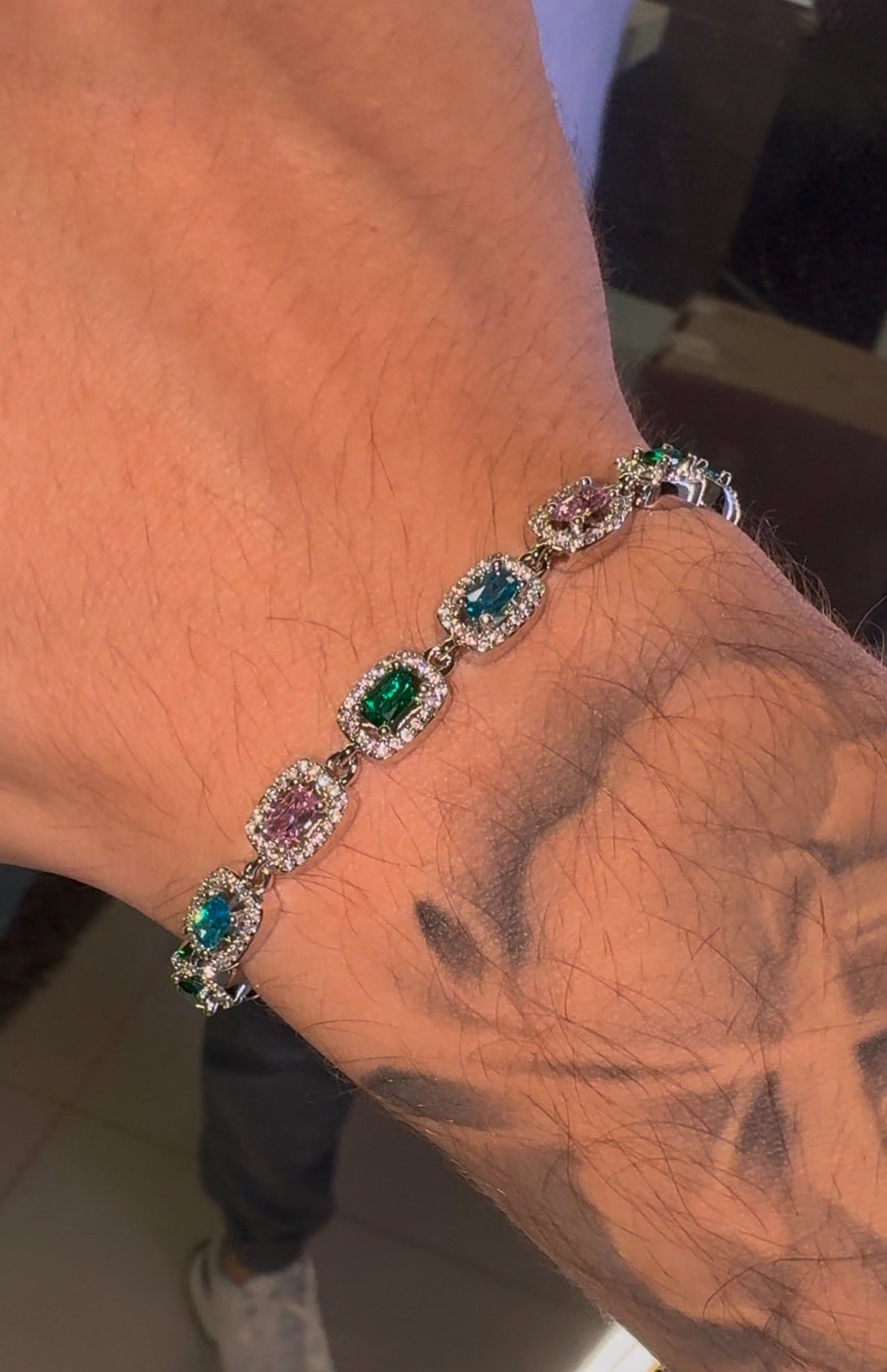 Brazalete color-gems rectangle white gold plated 18 k (22 micras)