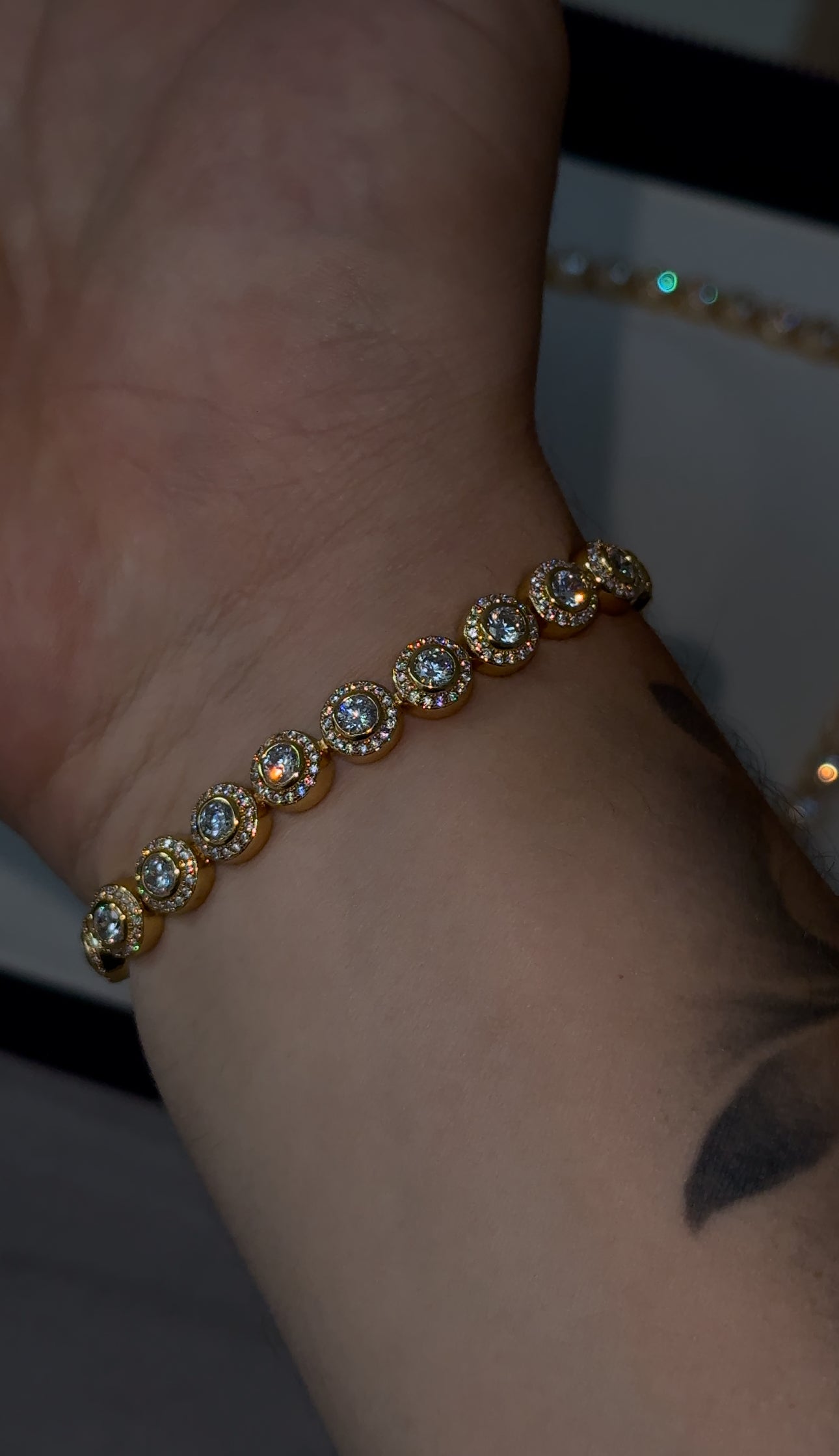 Cadena y brazalete circle tennis chain golden plated circonita cubica (CZ)