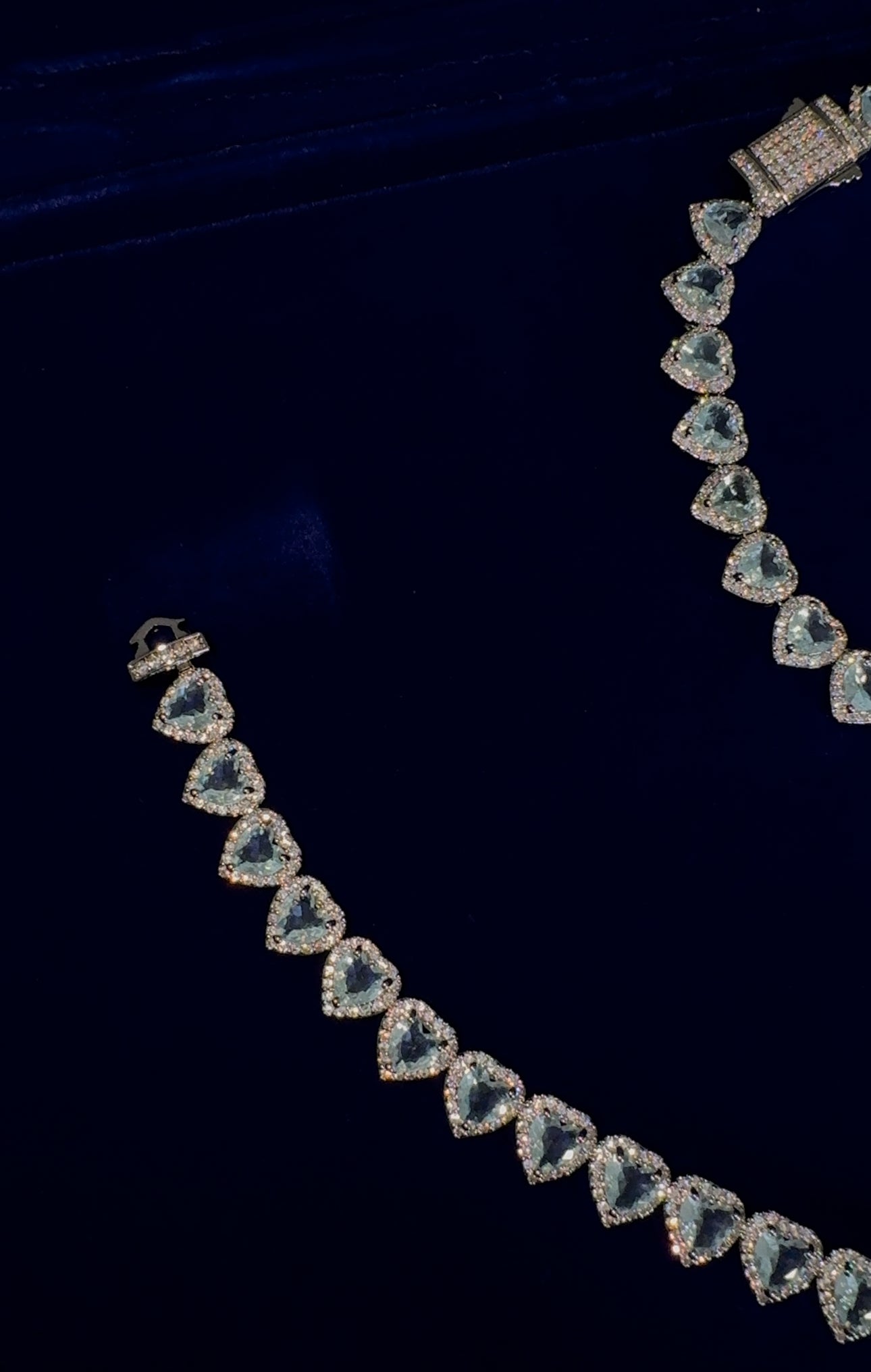 Conjunto (cadena y brazalete) hearts sky blue full iced