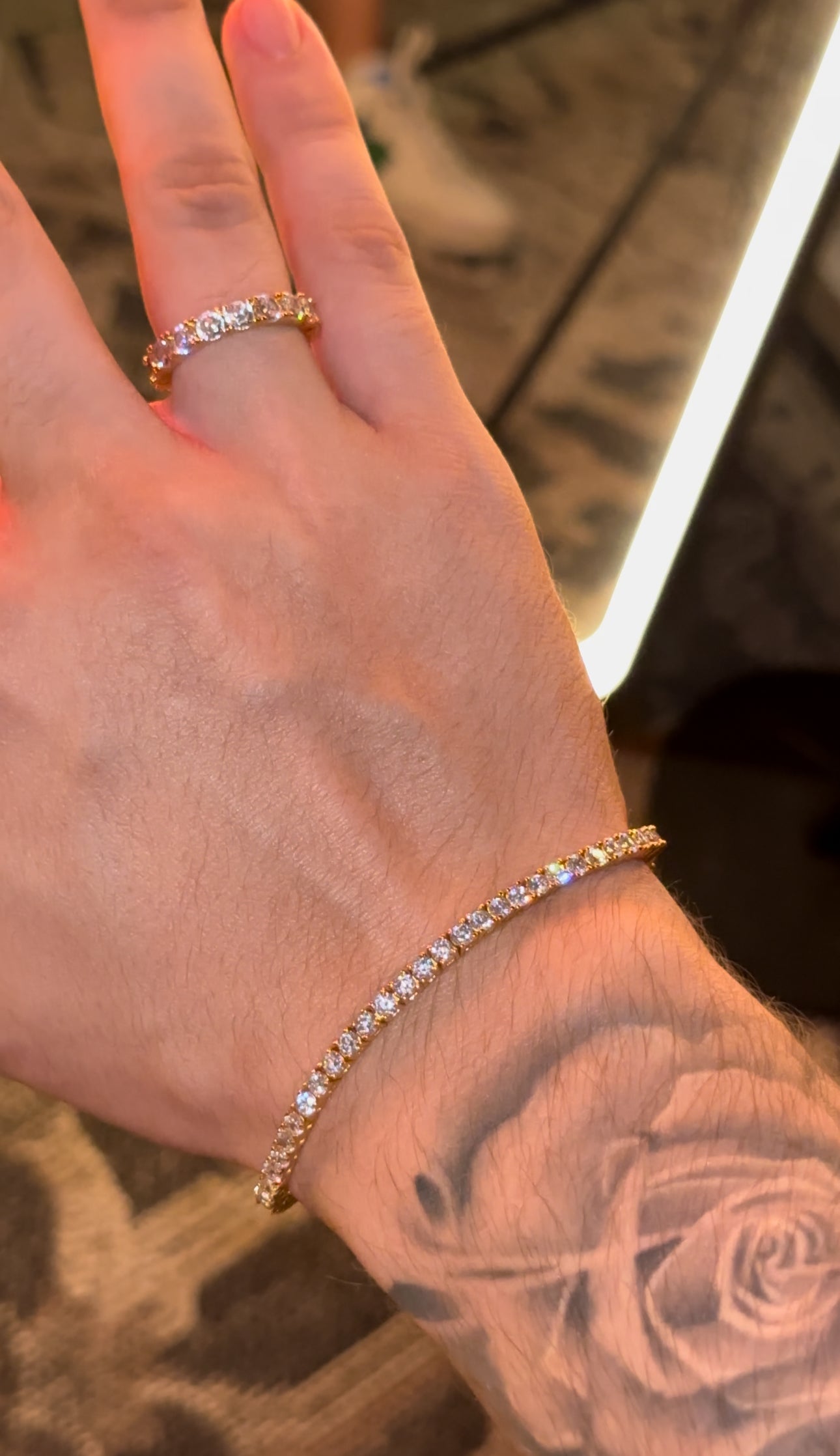 Combo brazalete y anillo tennis 3mm