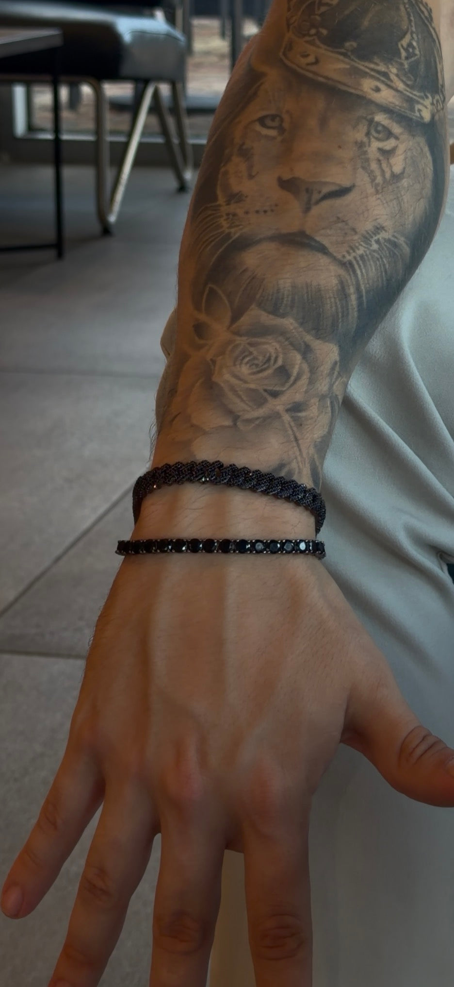 Combo dúo brazalete tennis black 5 mm y cuban prong 8 mm