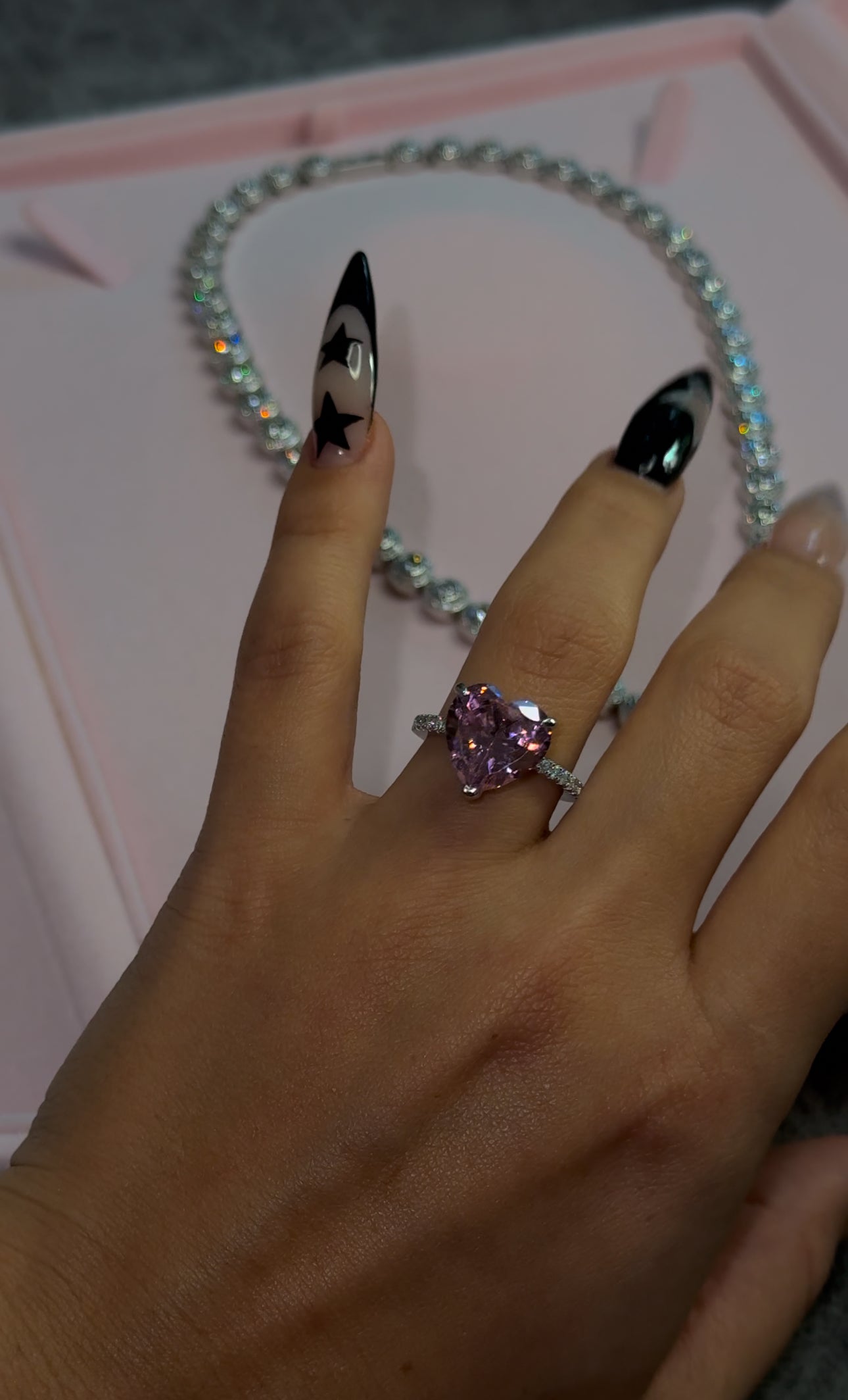 PROMO NAVIDEÑA (combo de anillo big pink heart+ gargantilla circonita cubica (CZ))