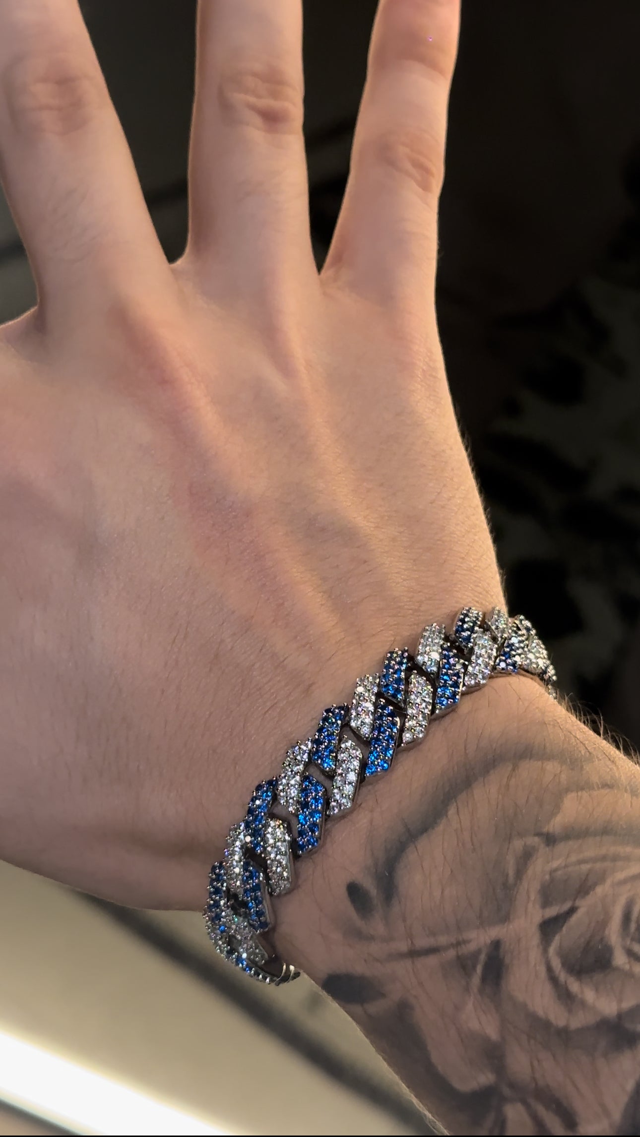 Brazalete prong link 14 mm blue and white broche de caja