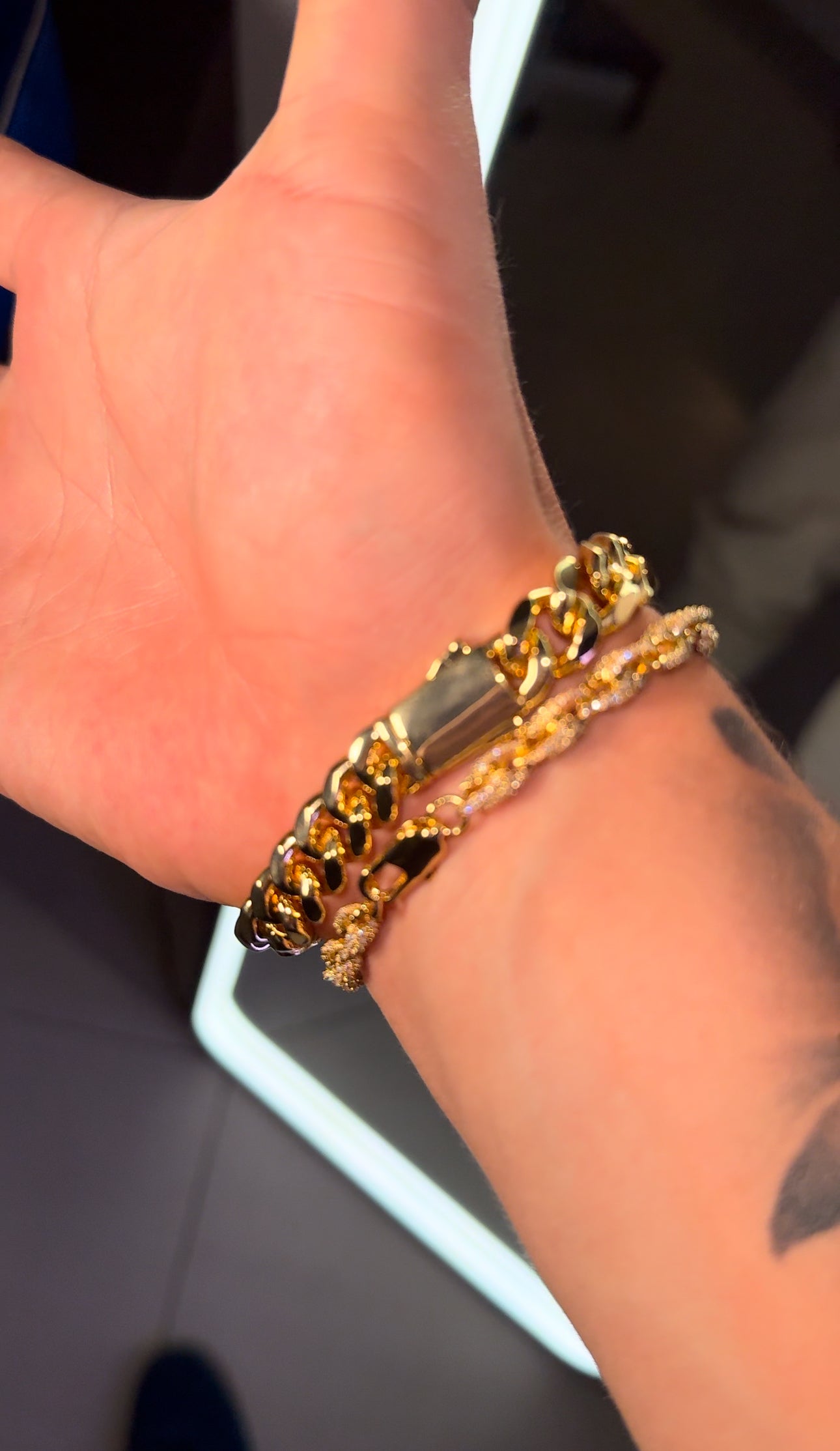 Combo en promoción: Brazalete cuban spring class + brazalete torzal rope 6mm full iced