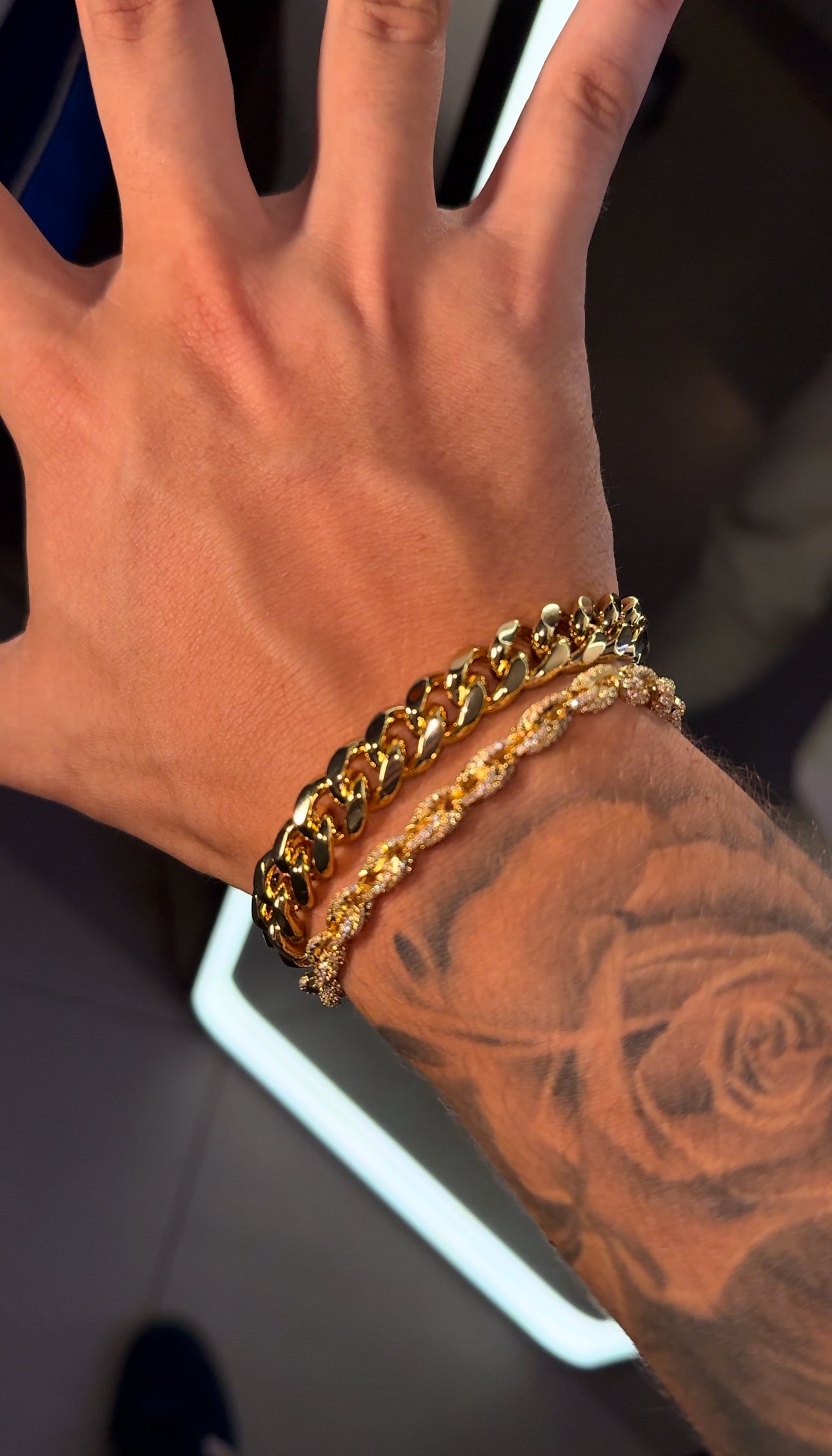 Combo en promoción: Brazalete cuban spring class + brazalete torzal rope 6mm full iced