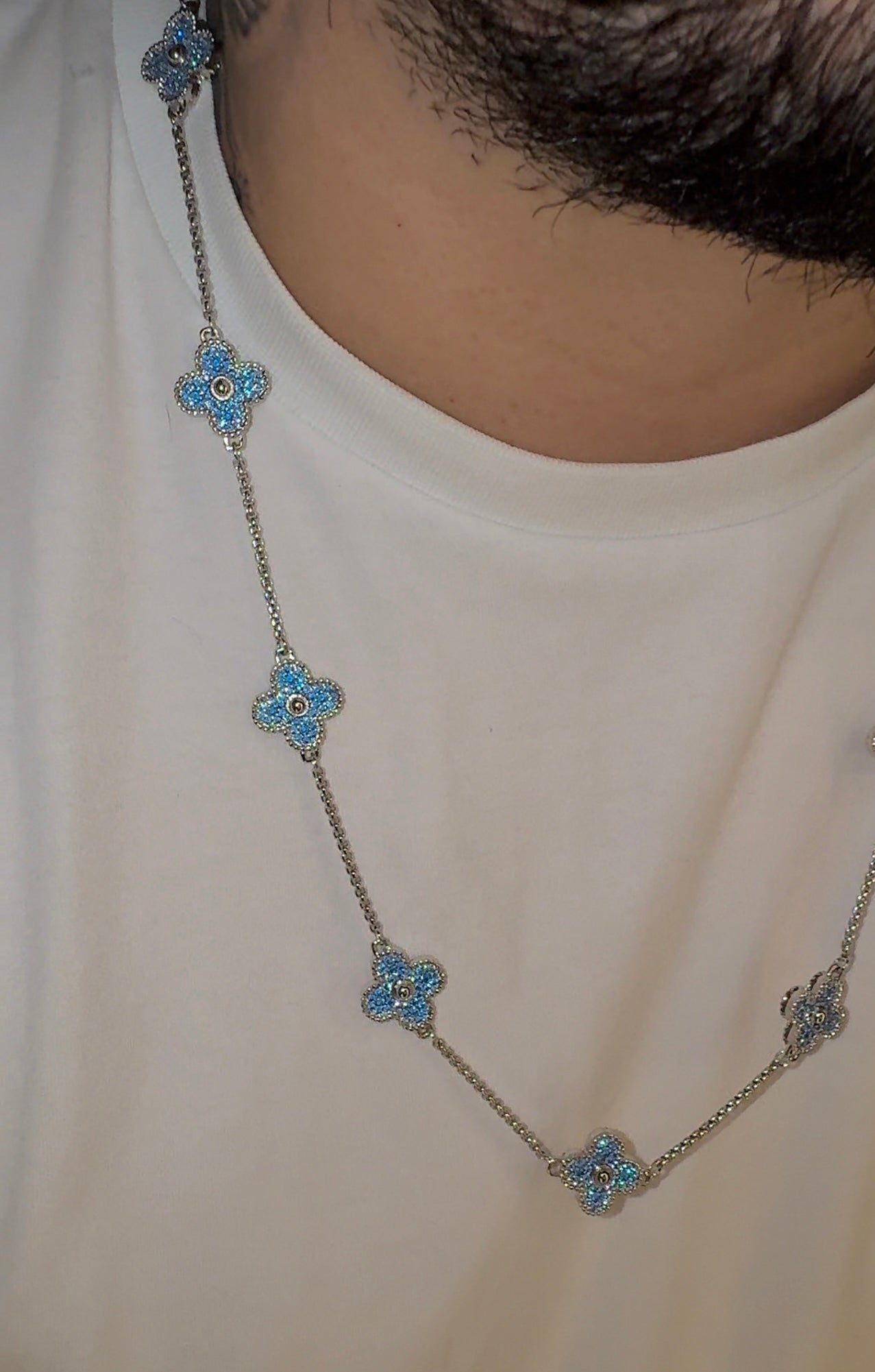 Cadena VC blue whitegold plated 18 k 22 micras 60 cm