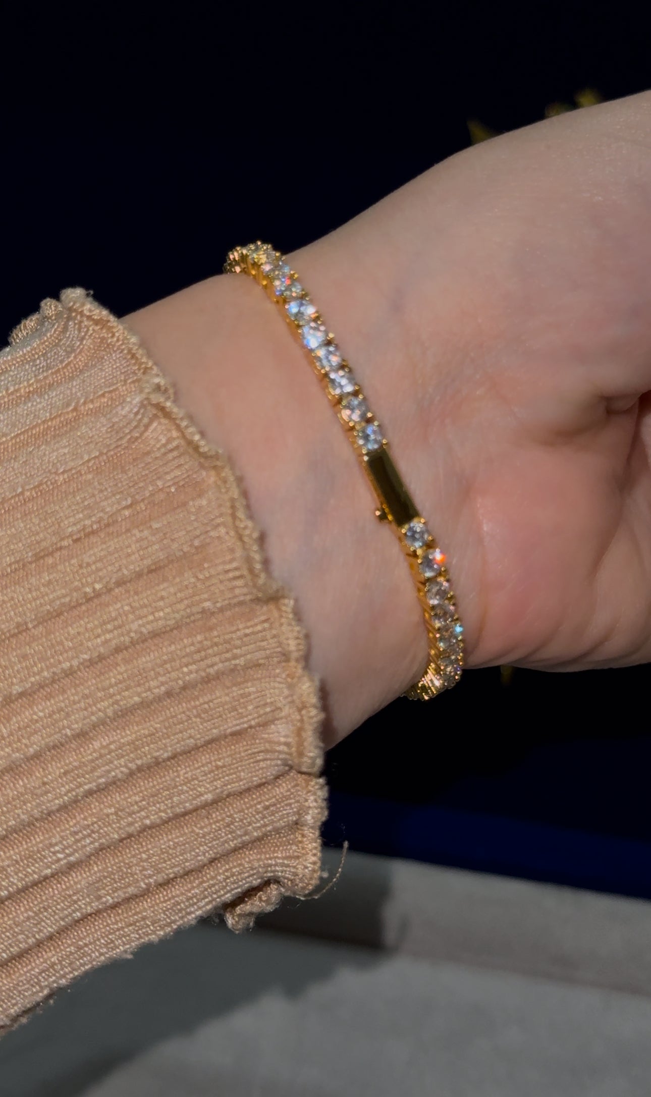Cadena y brazalete tennis 3mm chain golden plated circonita cubica (CZ)