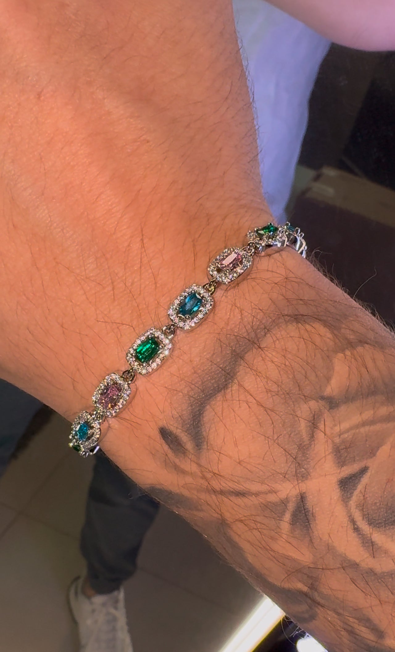Brazalete color-gems rectangle white gold plated 18 k (22 micras)