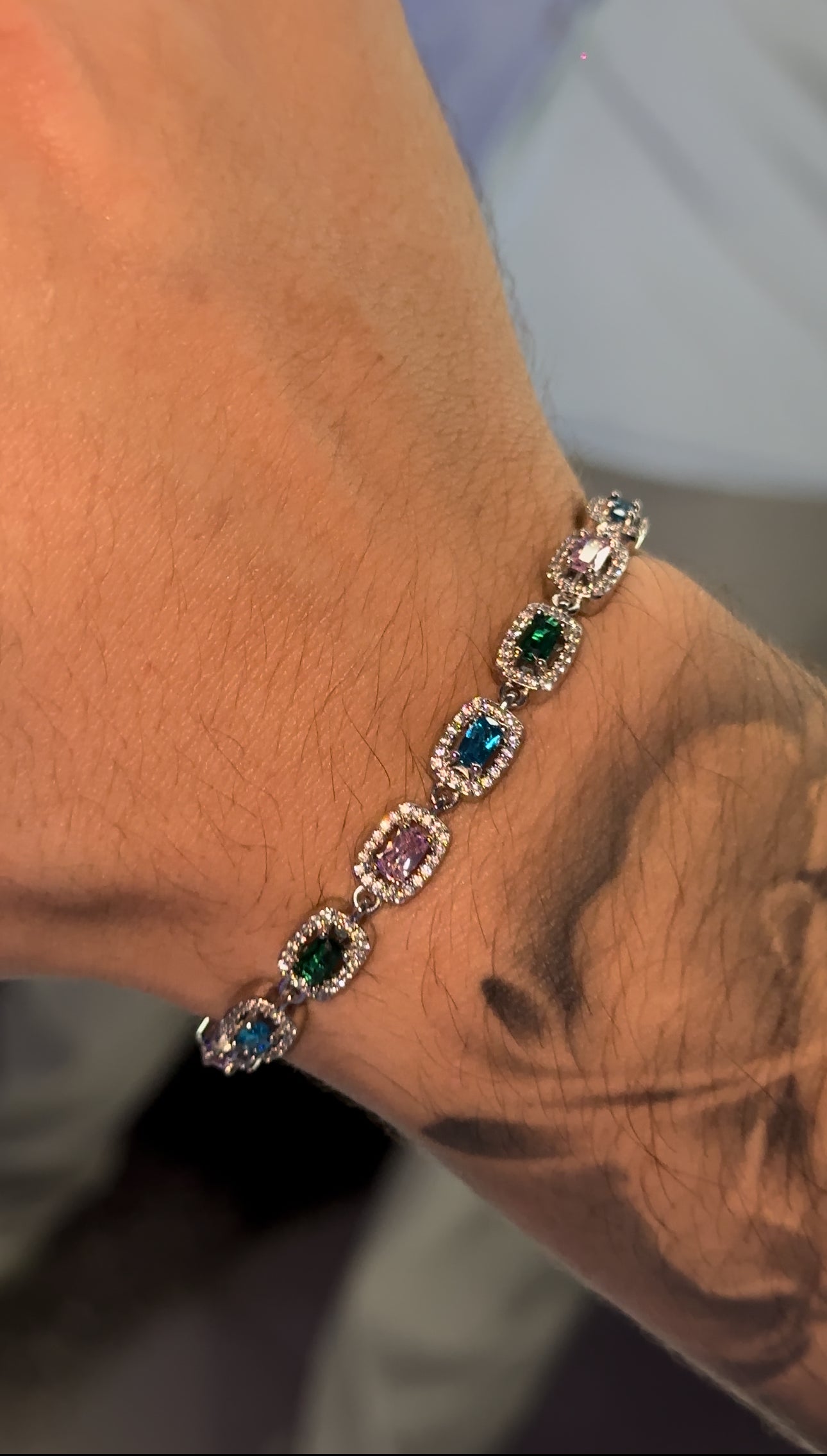 Brazalete color-gems rectangle white gold plated 18 k (22 micras)