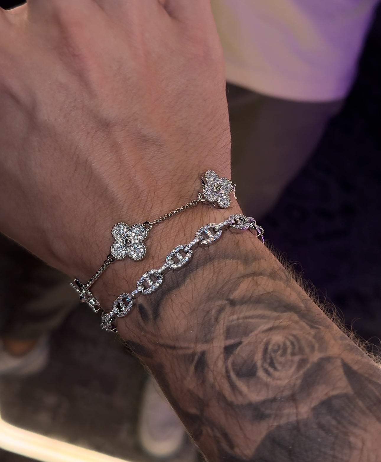 Combo de brazaletes. Brazalete VC. full iced whitegold y brazalete GCC link mini whitegold