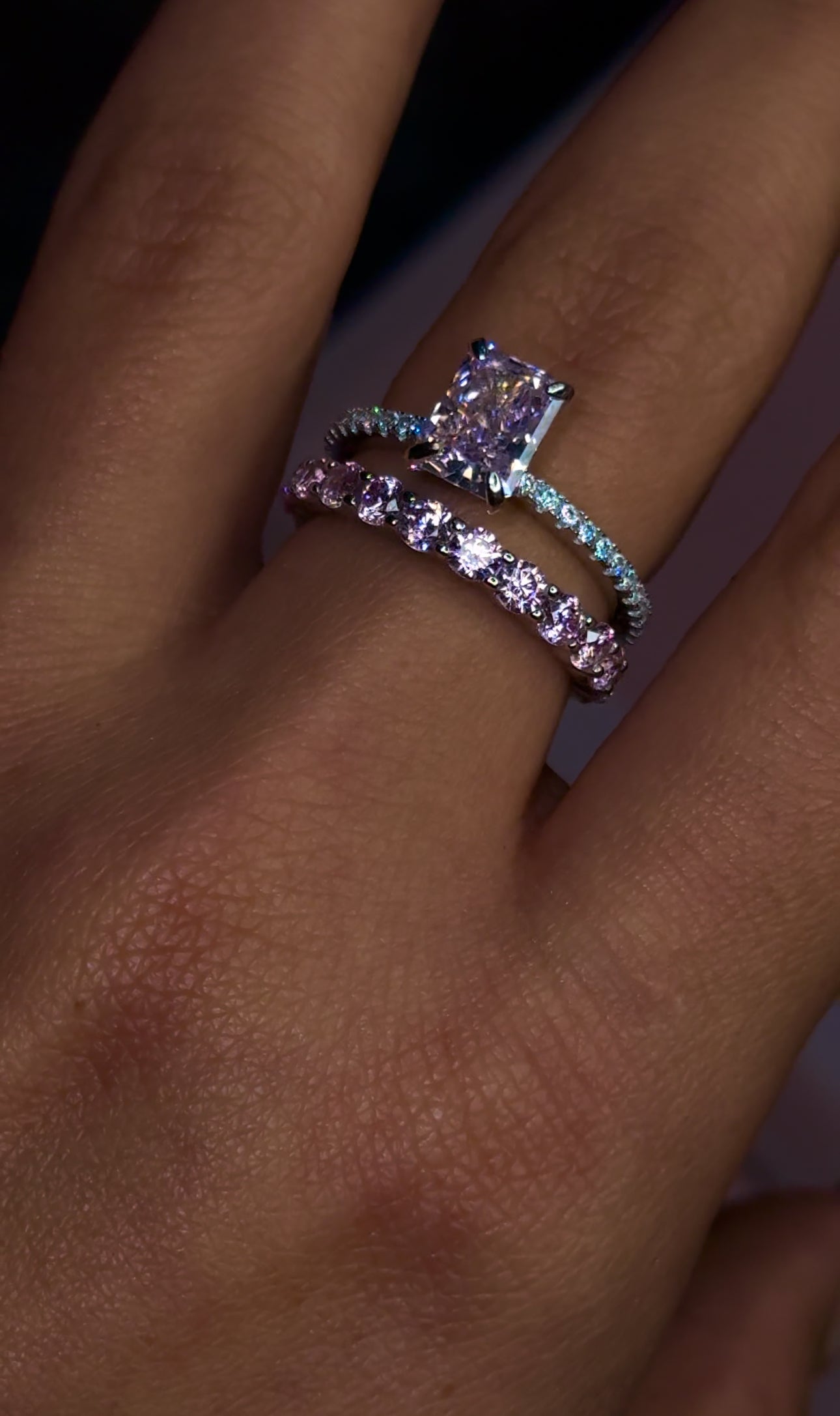 Combo de anillo tennis mini Pink x anillo square stone Pink|white gold. Plata 925 con incrustaciones de cristal circonita cubica (CZ)