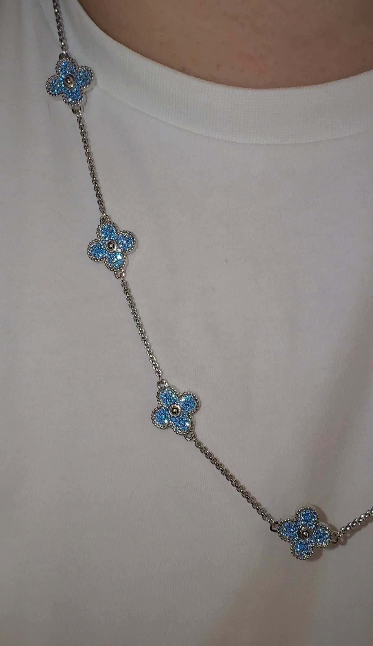 Cadena VC blue whitegold plated 18 k 22 micras 60 cm