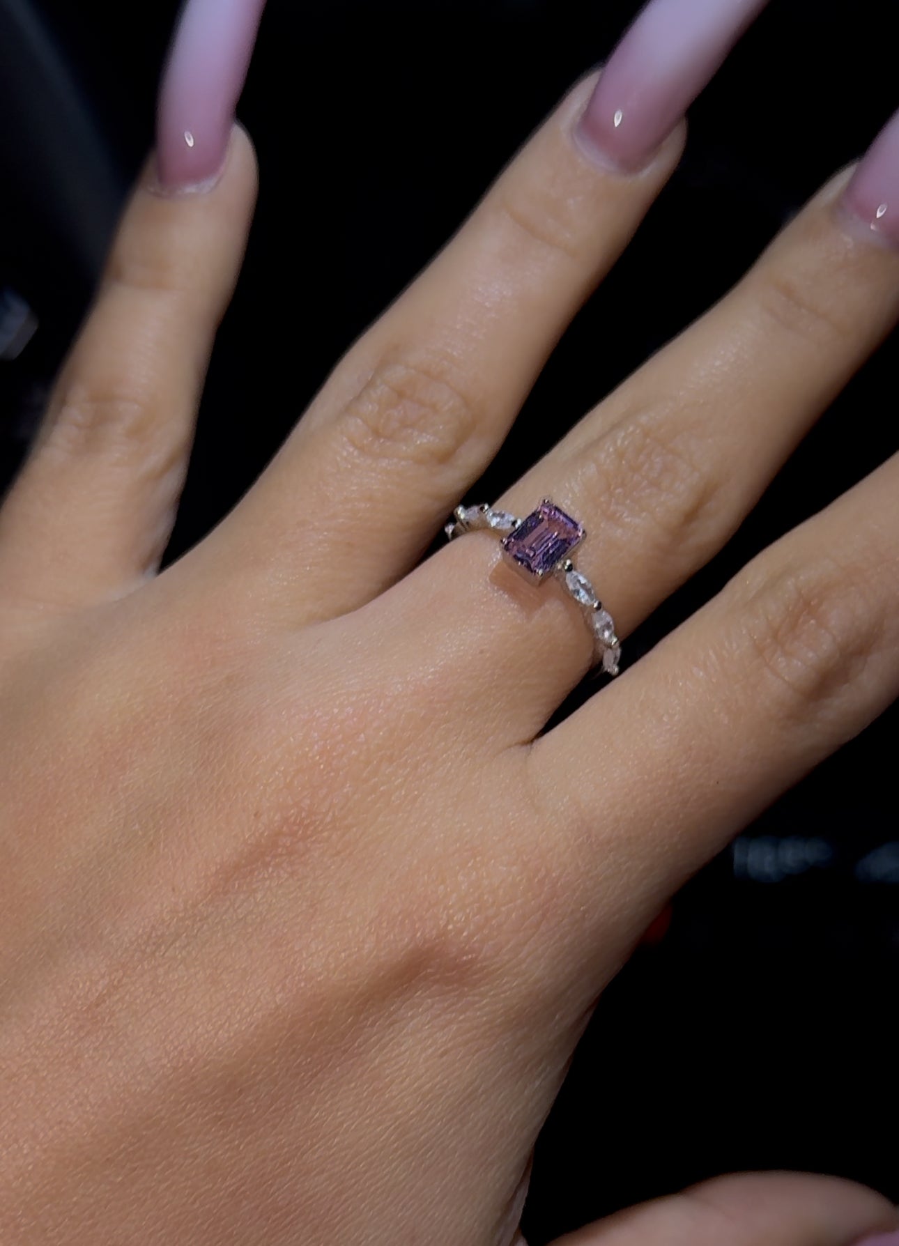 Combo de brazalete circonita cubica (CZ) circle tennis + anillo lila square rope