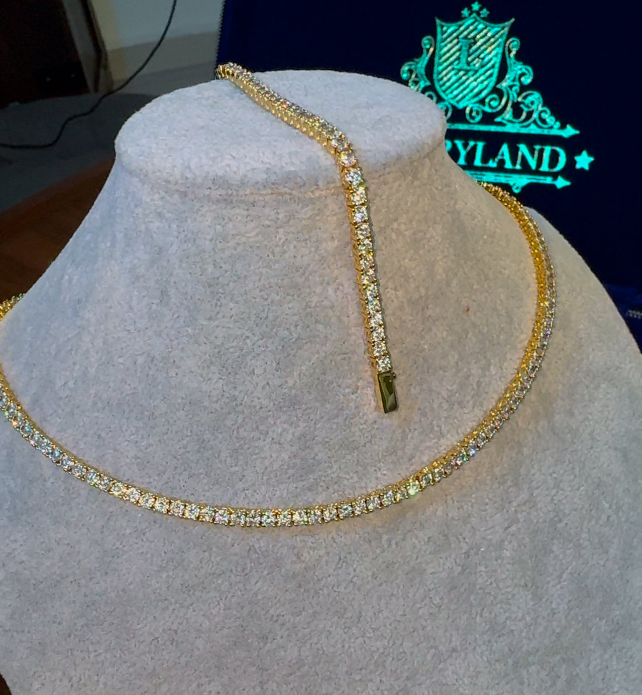 Conjunto Cadena y brazalete tennis 3 mm, oro laminado 18 k ( 22 micras )