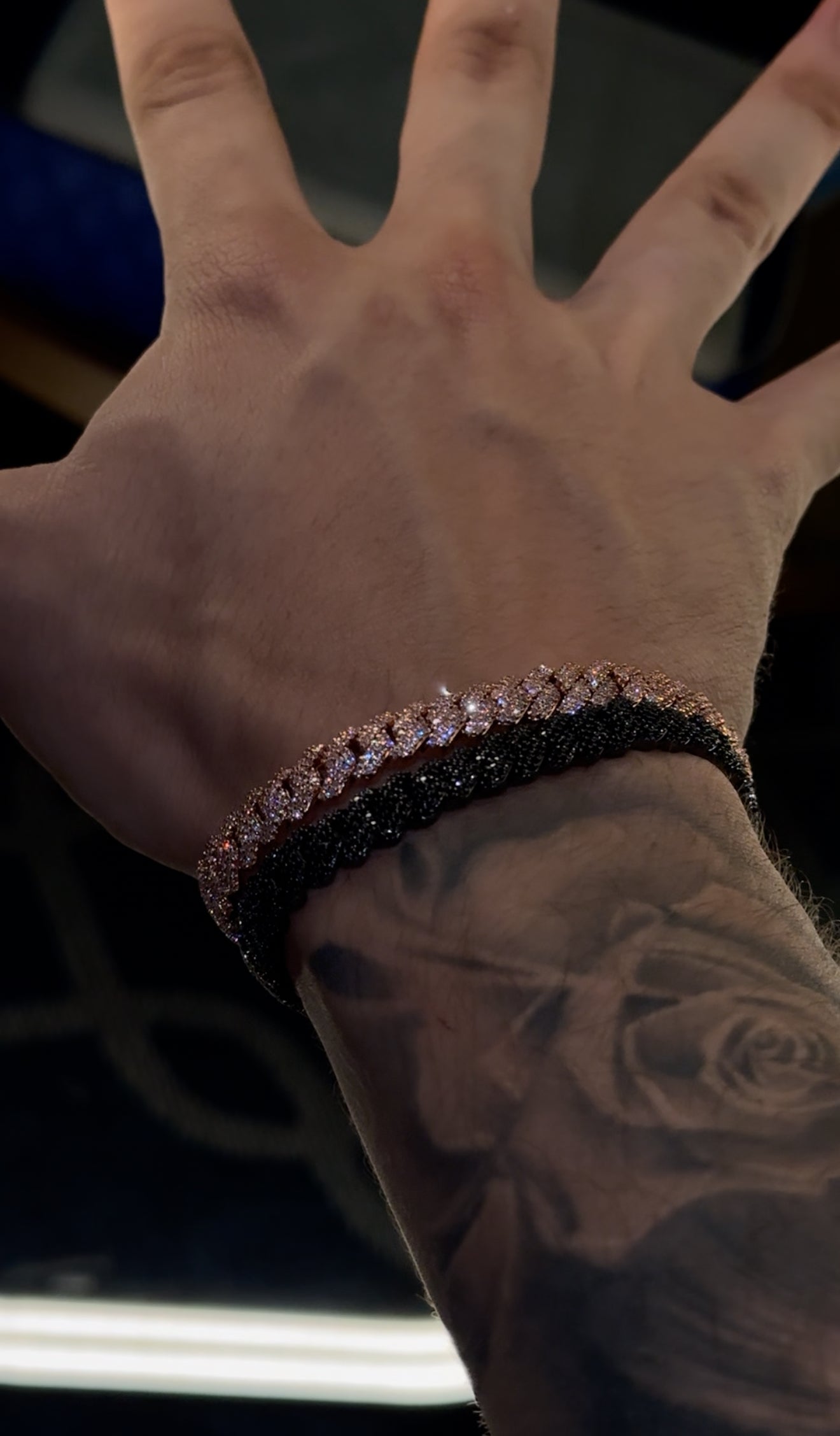 Combo de brazaletes prong link 8 mm ROSE GOLD Y BLACK