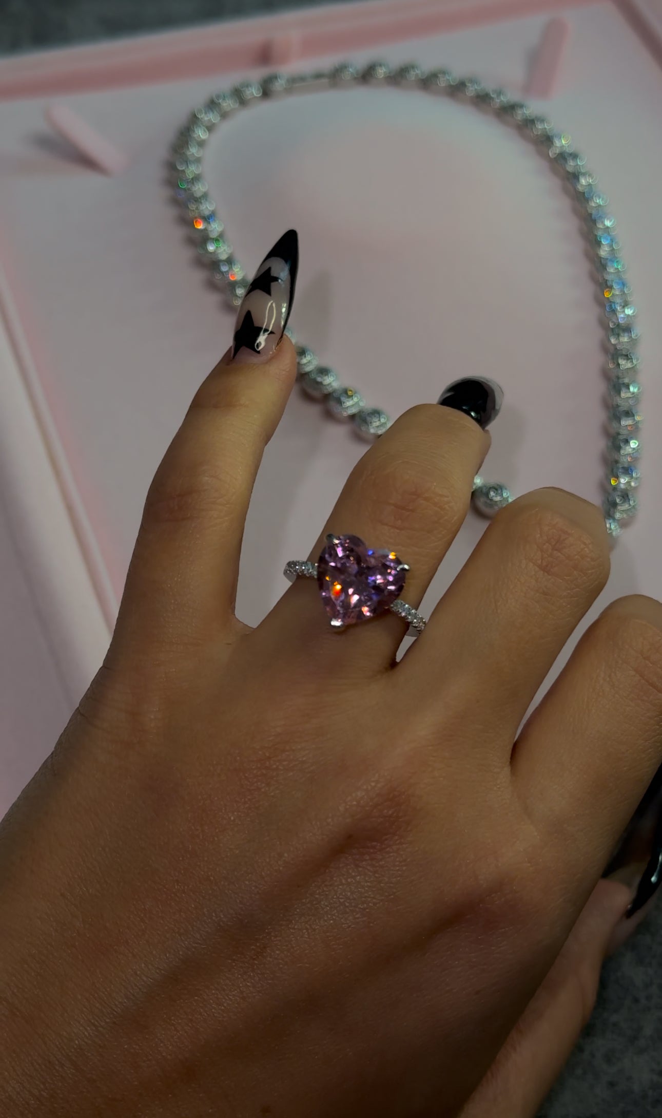 PROMO NAVIDEÑA (combo de anillo big pink heart+ gargantilla circonita cubica (CZ))