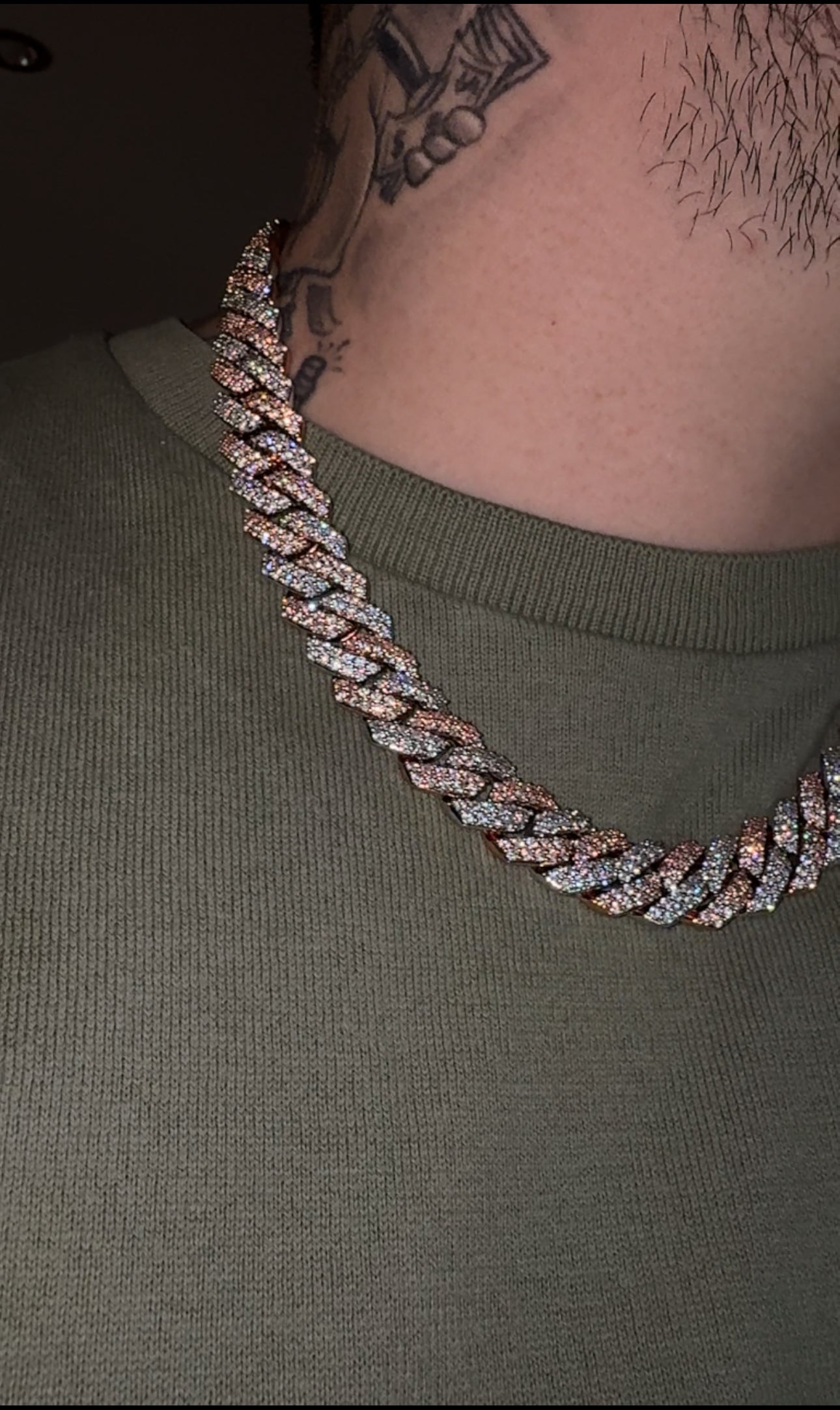 14 mm prong link chain bi-rose and whitegold