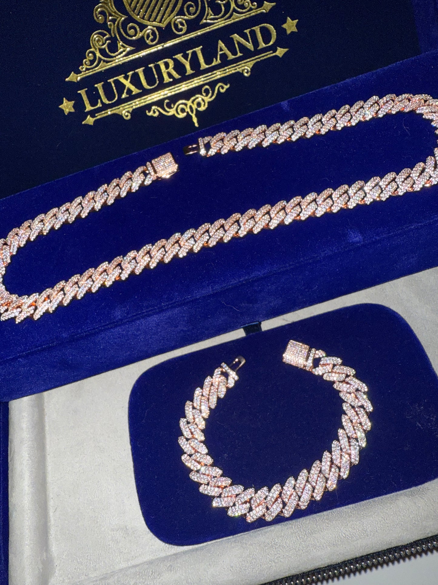 Conjunto prong link 13 mm rose gold 22 micras