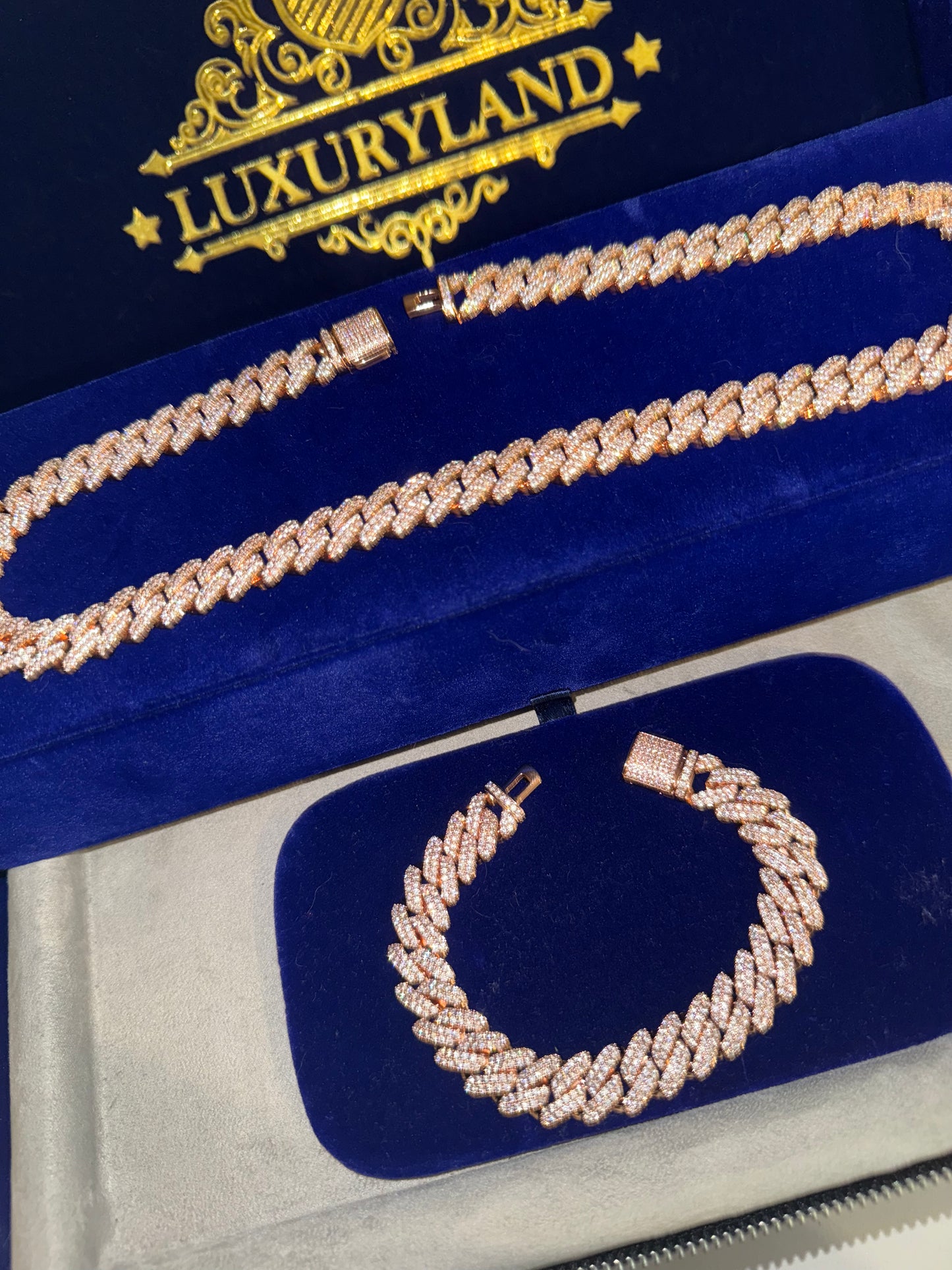 Conjunto prong link 13 mm rose gold 22 micras