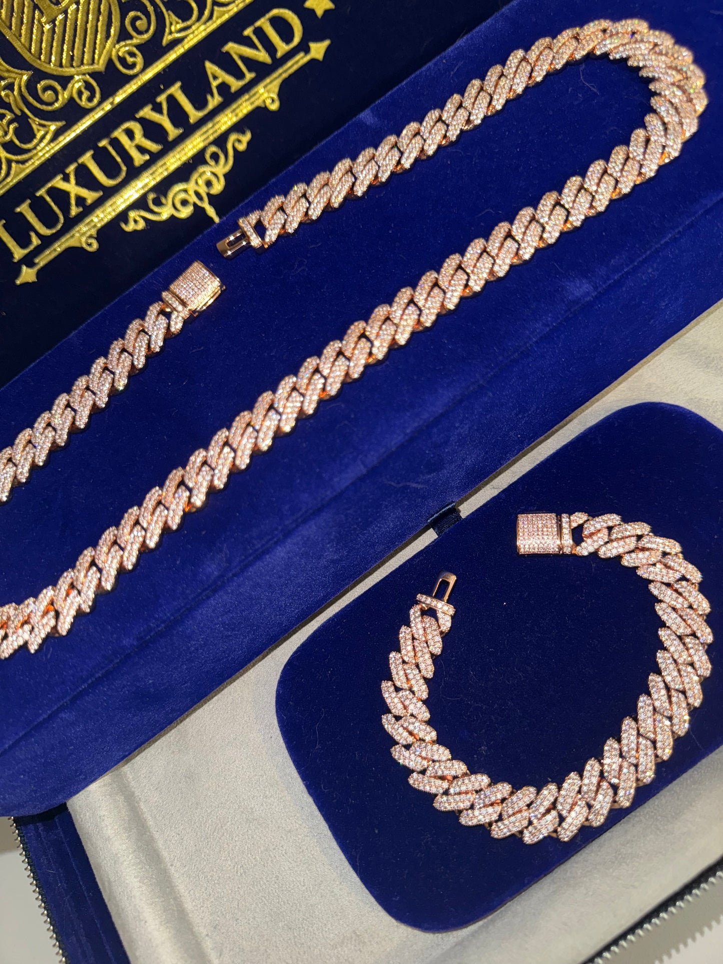Conjunto prong link 13 mm rose gold 22 micras