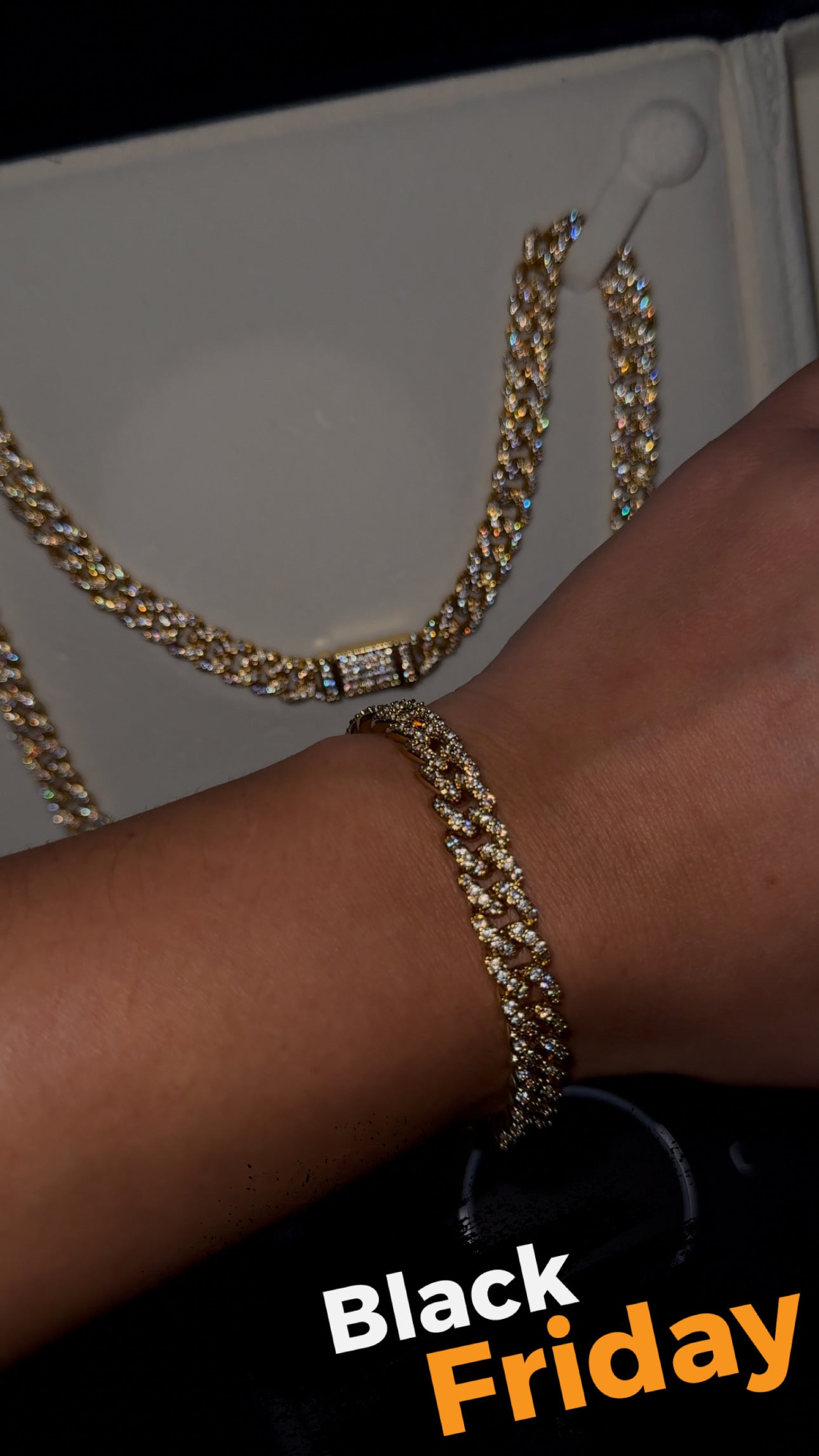 Cadena y brazalete cuban link 7mm white gold con incrustaciones full iced (promo por tiempo limitado)