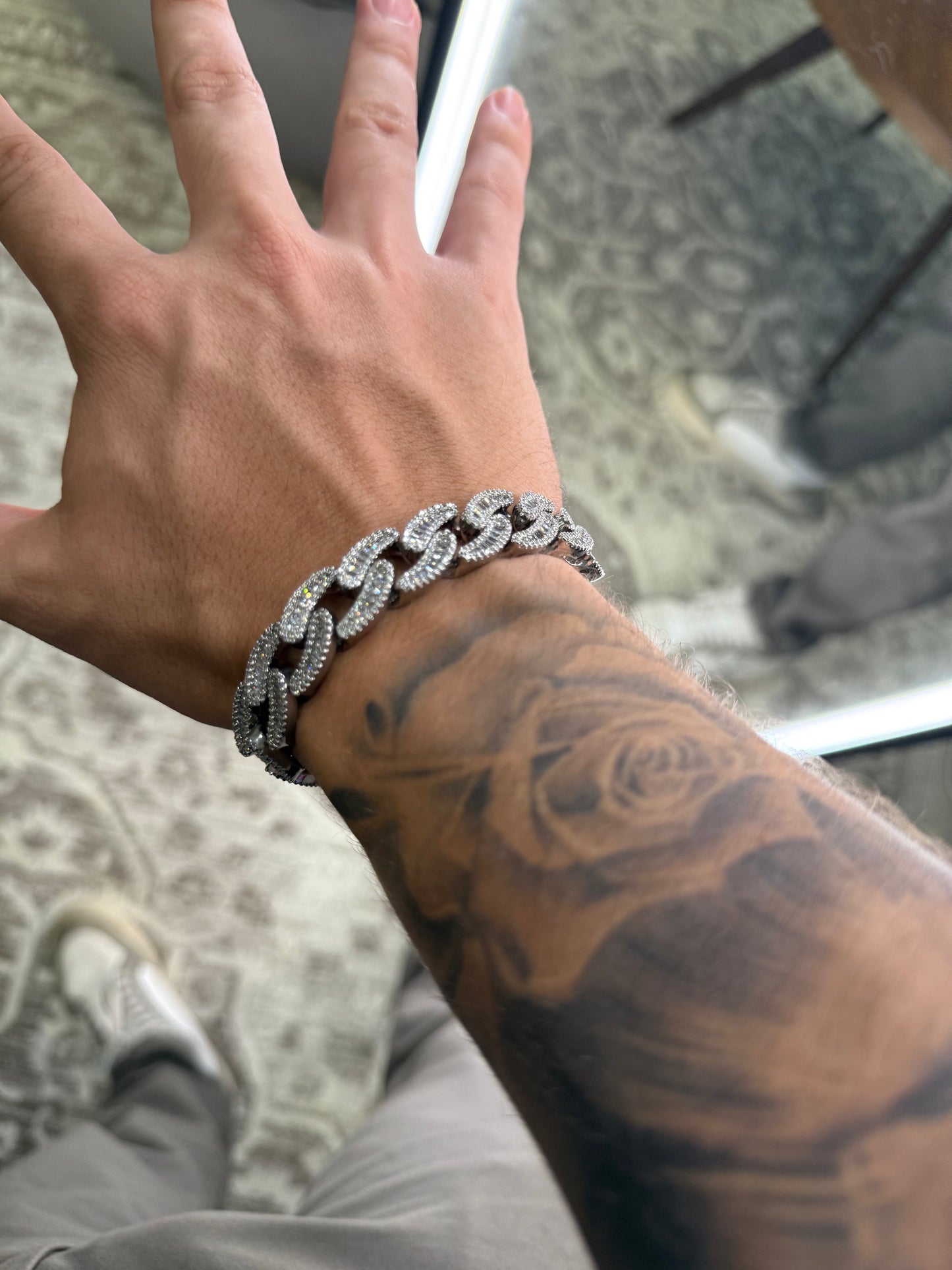 Cadena de mano corte baguette oval laminado en 18 k de oro blanco (22 micras) promoción !