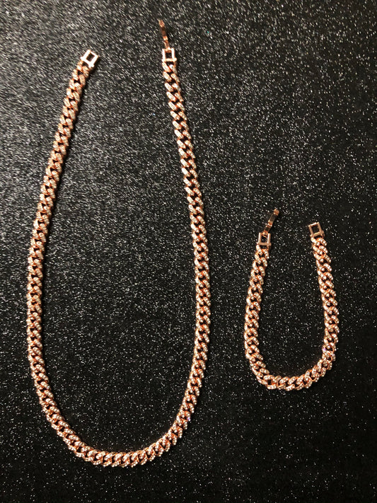 Conjunto cadena y brazalete 8 mm, rose gold, laminado 4 micras de 18 quilates oro rosa